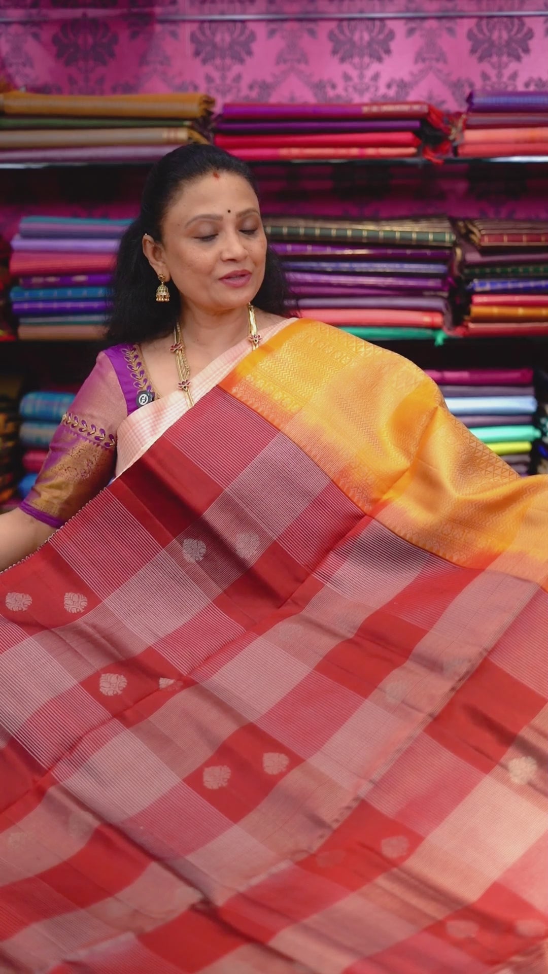 Wine Red With Yellow Pure Soft Silk Saree