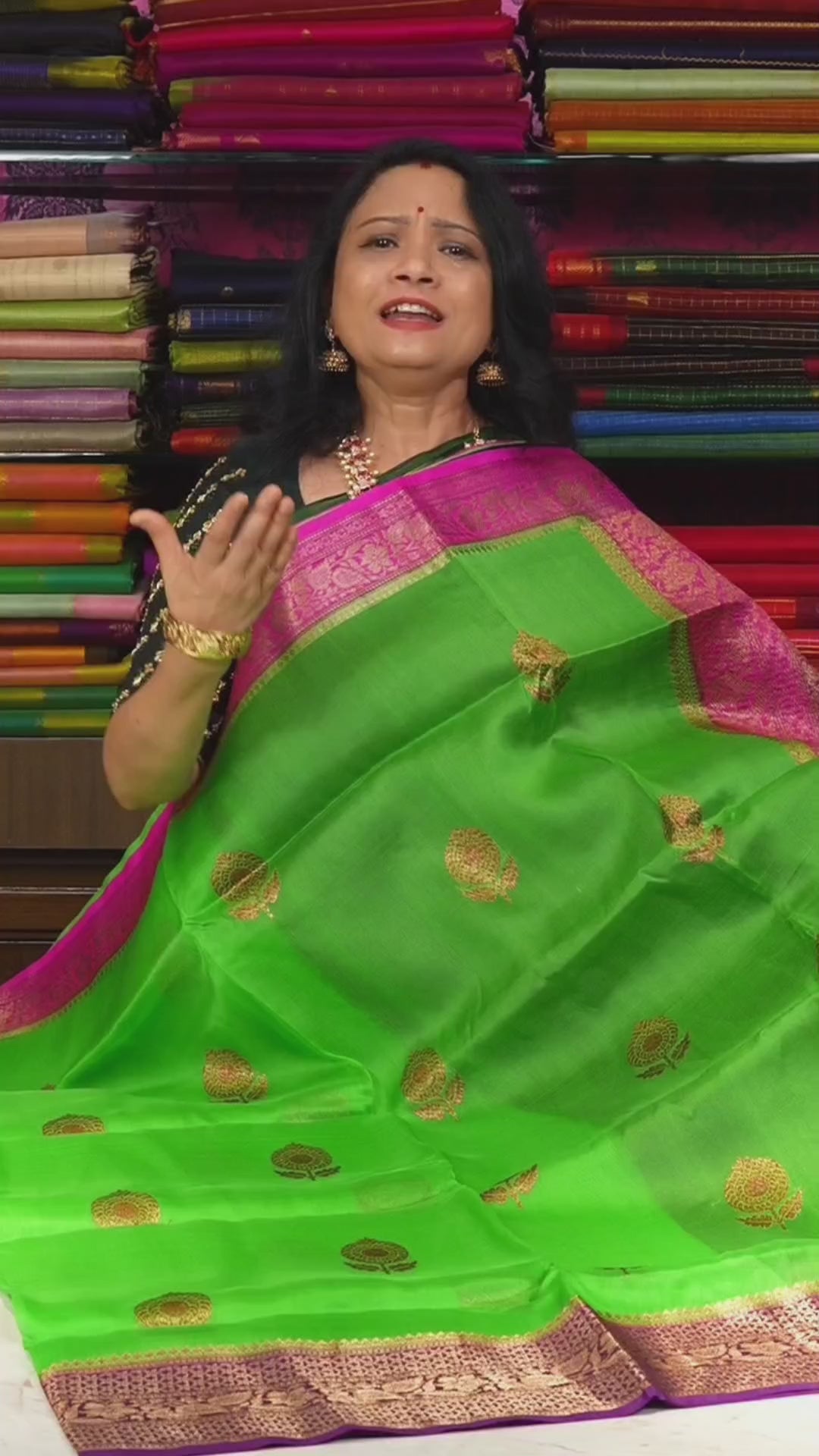 Green Banarasi Silk Organza saree