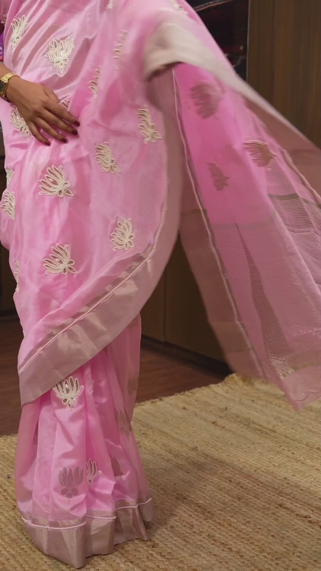 Light Lotus Pink Designer Pure Chanderi Silk Saree