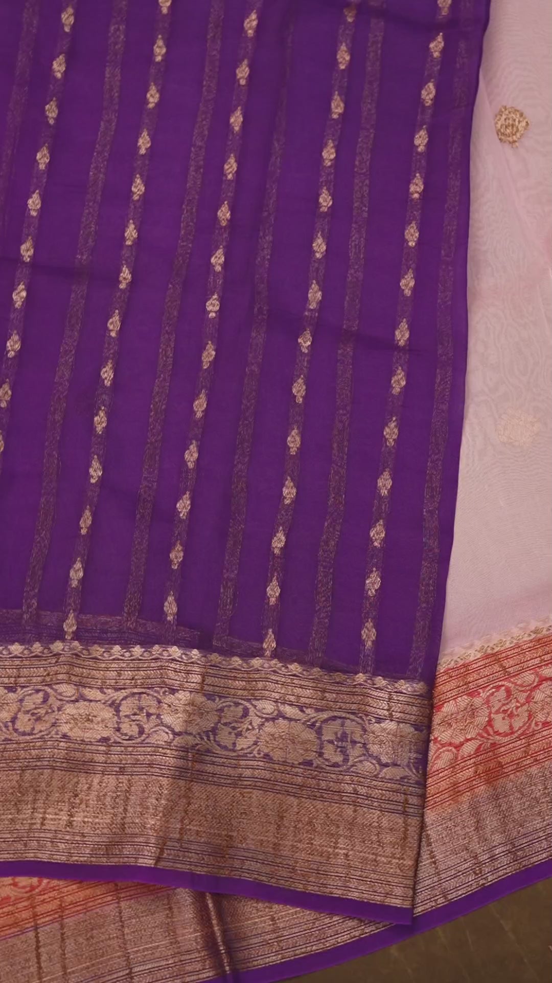 Lilac Pink With Red Brown Banarasi organza saree