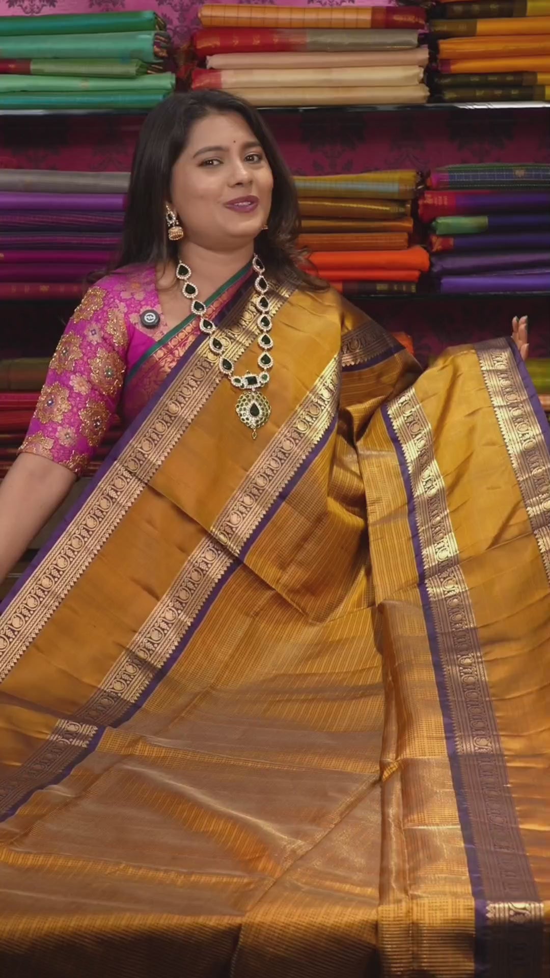 Mustard Yellow Payadi With Dark Volet Pure Soft Silk Saree
