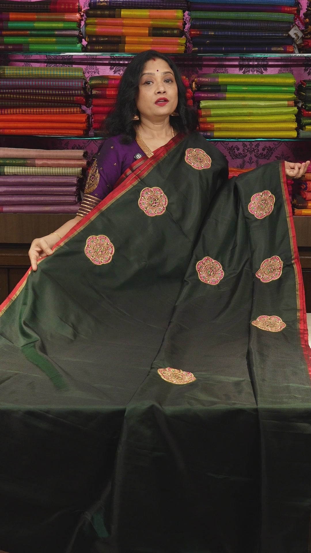 Meenakshi Green With Maroon Rakkadai Designer Silk Saree