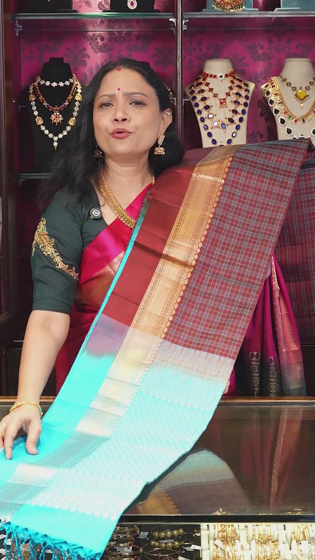 Dark Coffee Brown With Blue Pure Soft Silk Saree