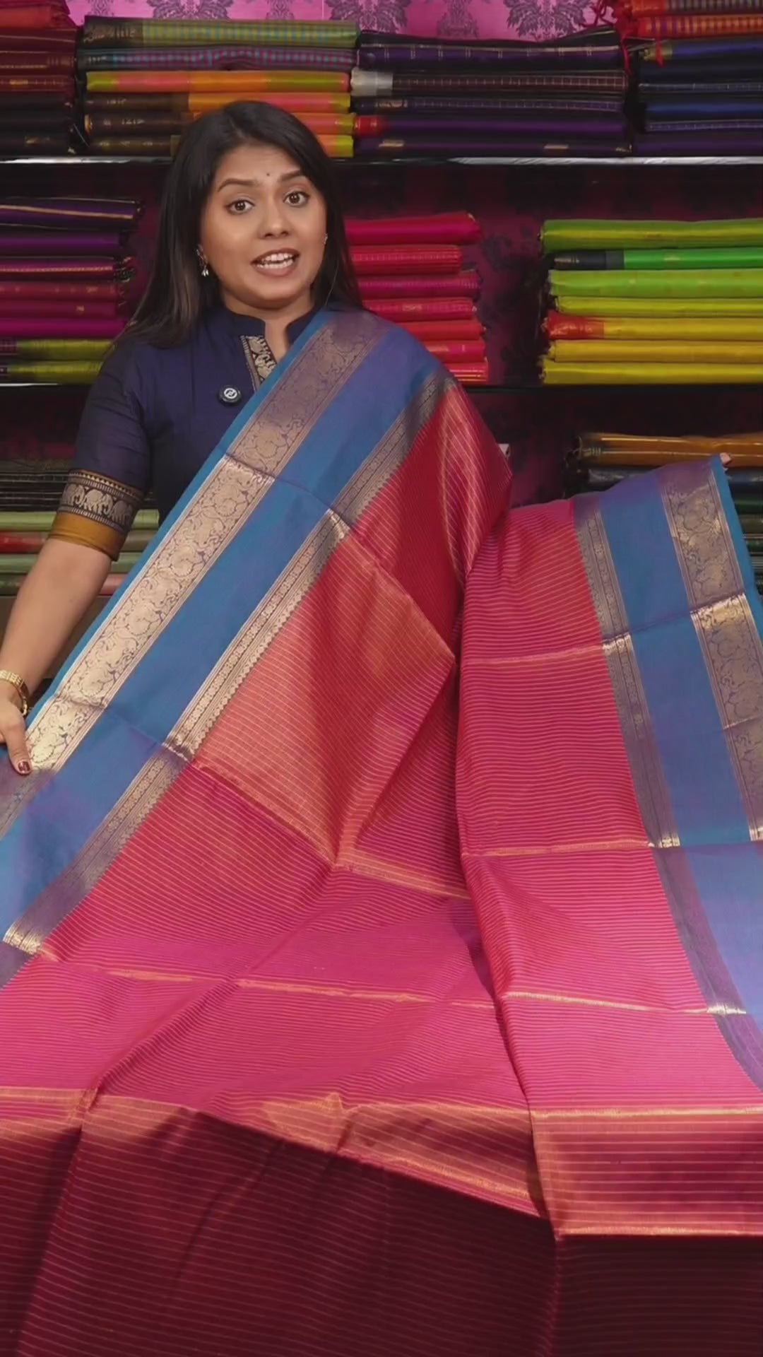 Rani Pink With Peacock Blue Payadi Chettinad Silk Cotton Saree
