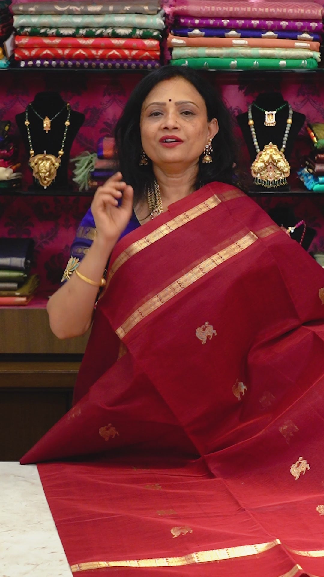 Dark Red-Karaikudi Chettinad Silk Cotton Saree 1