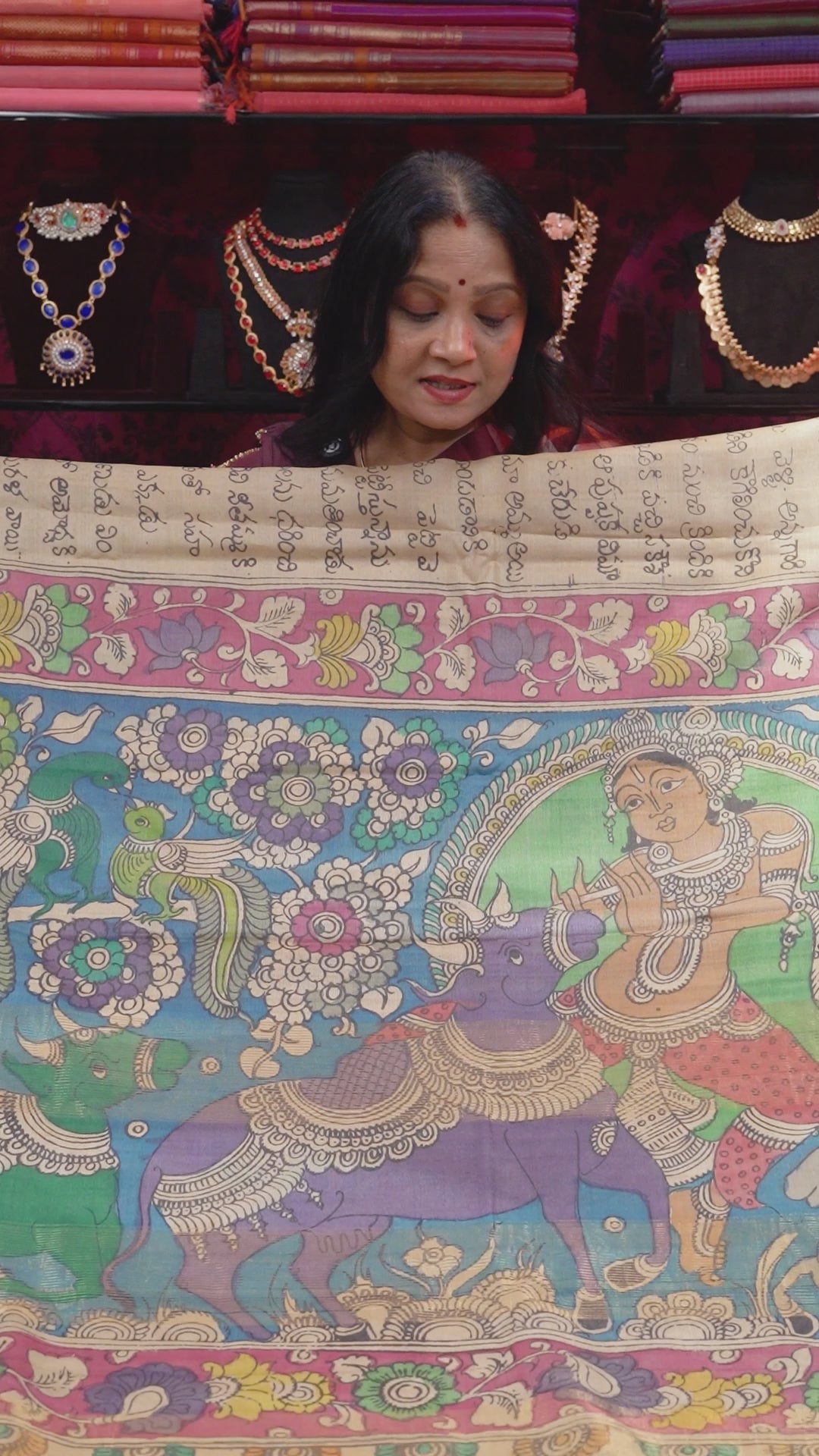 Pen Kalamkari Pure Tussar Silk Saree