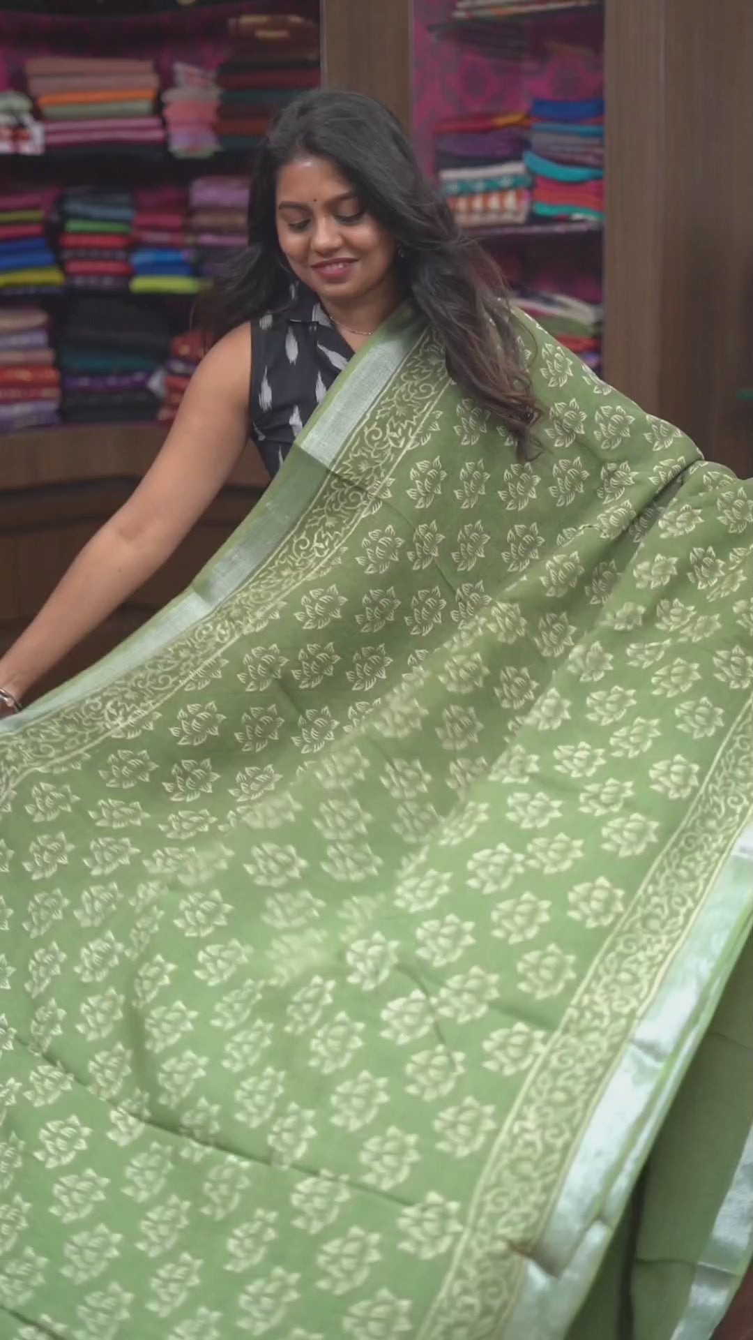 Light Green Linen Cotton Saree
