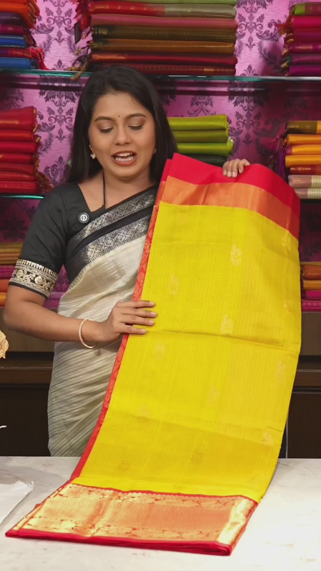 Yellow With Red Pure Silk Cotton Saree