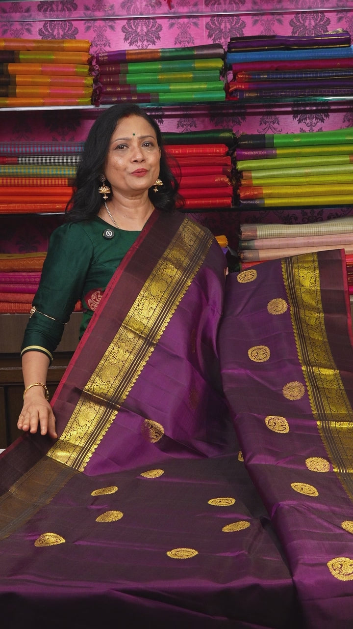 Vadamalli Purple With Brown Pure Kanchivaram Silk Saree
