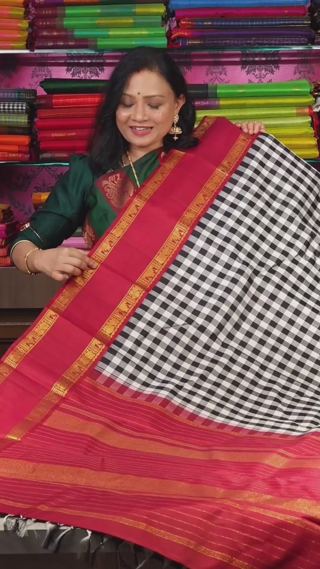 Black And White Checks With Maroon Border Pure Kanchivaram Silk Saree