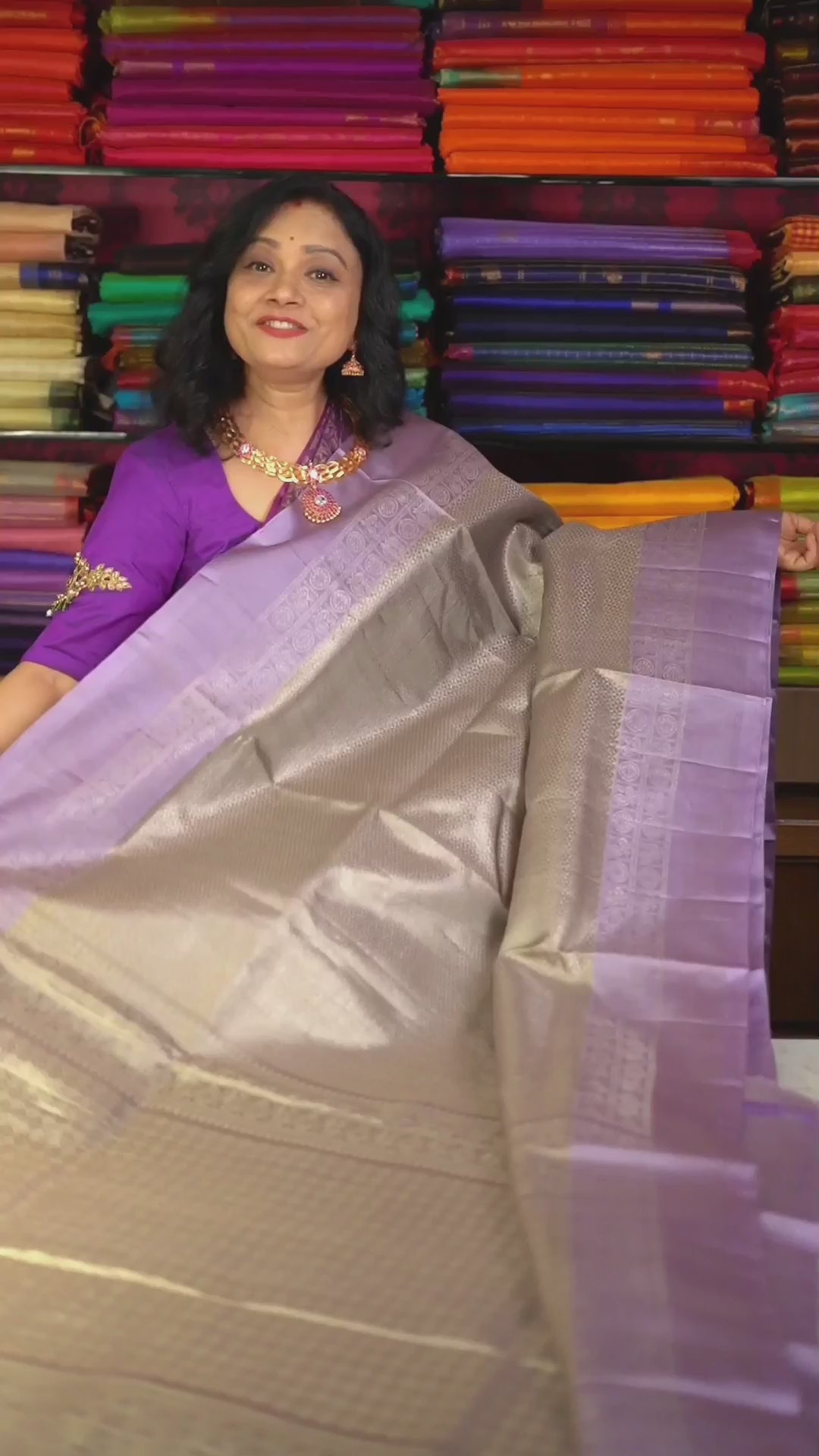 Silver With Light Purple Jamindharani Tissue Soft Silk Saree