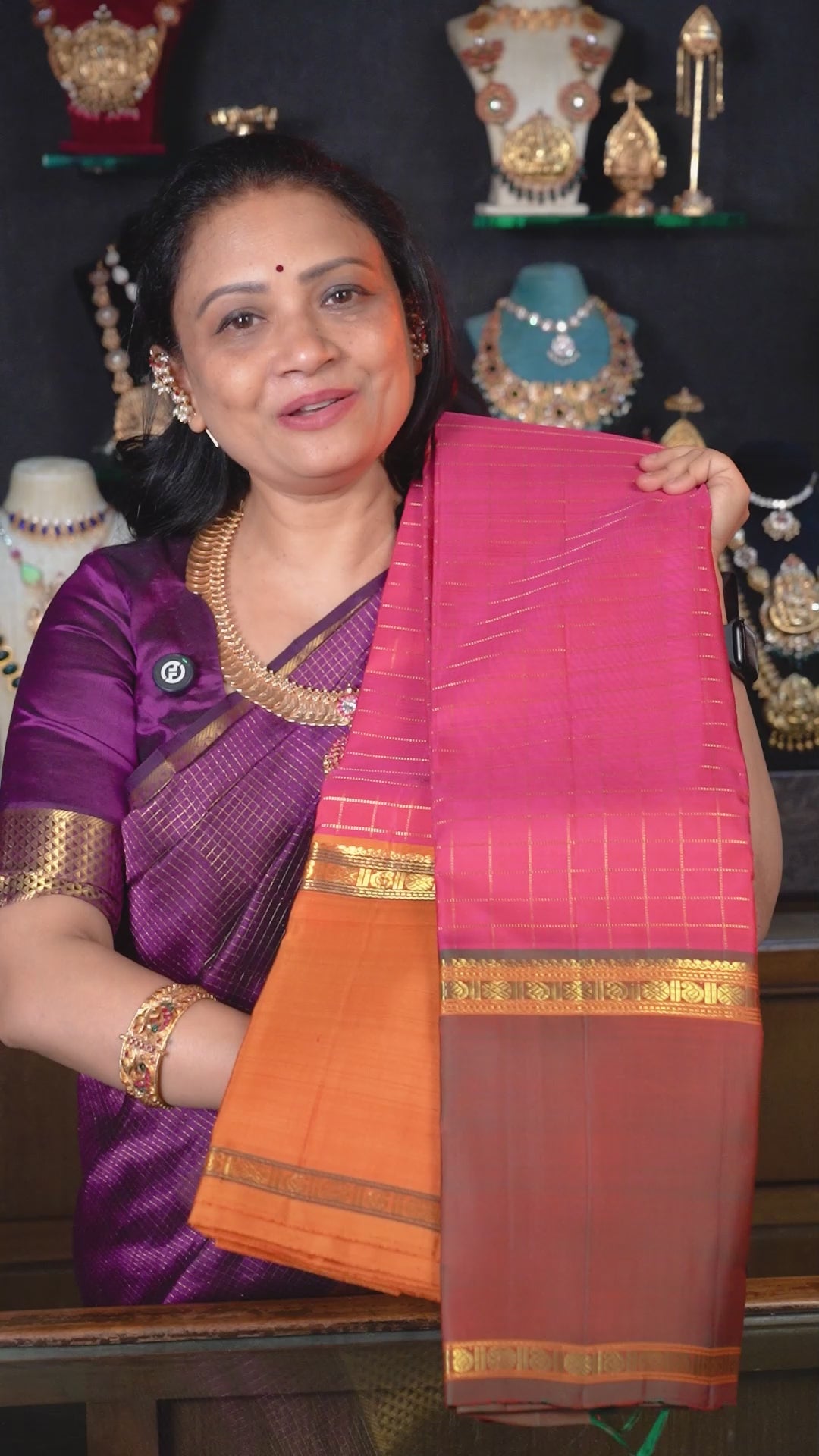 Magenta Pink With Long Ganga Jamuna Border Chettinad Silk Saree
