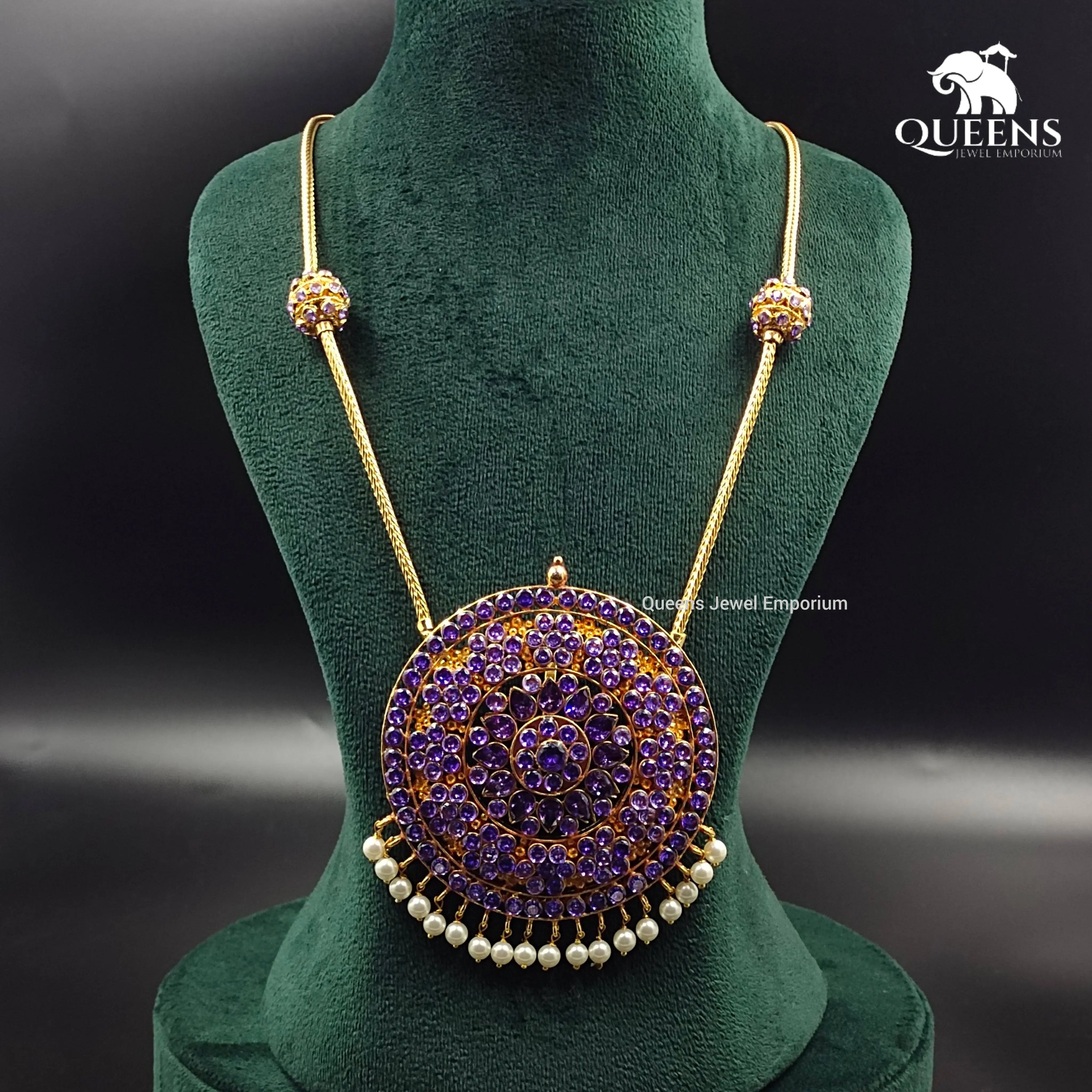 Traditional purple stone haram-Grand rakadai temple jewellery