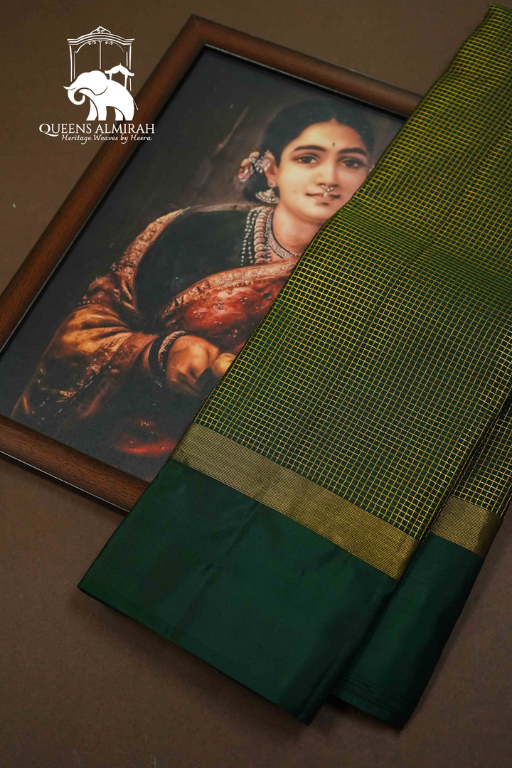NEEM GREEN PURE KANCHIVARAM SILK SAREE - Queens Jewel Emporium