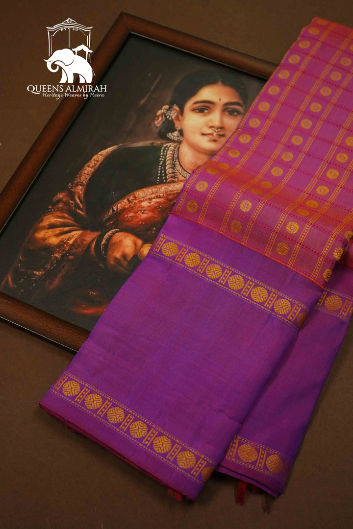 ROSE VALE WITH DARK RASBERRY PURE KANCHIVARAM SILK SAREE - Queens Jewel Emporium