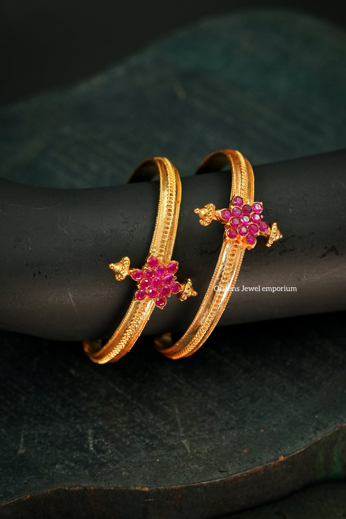 Pink stone flower design kada-Bangle with balaji pink stone