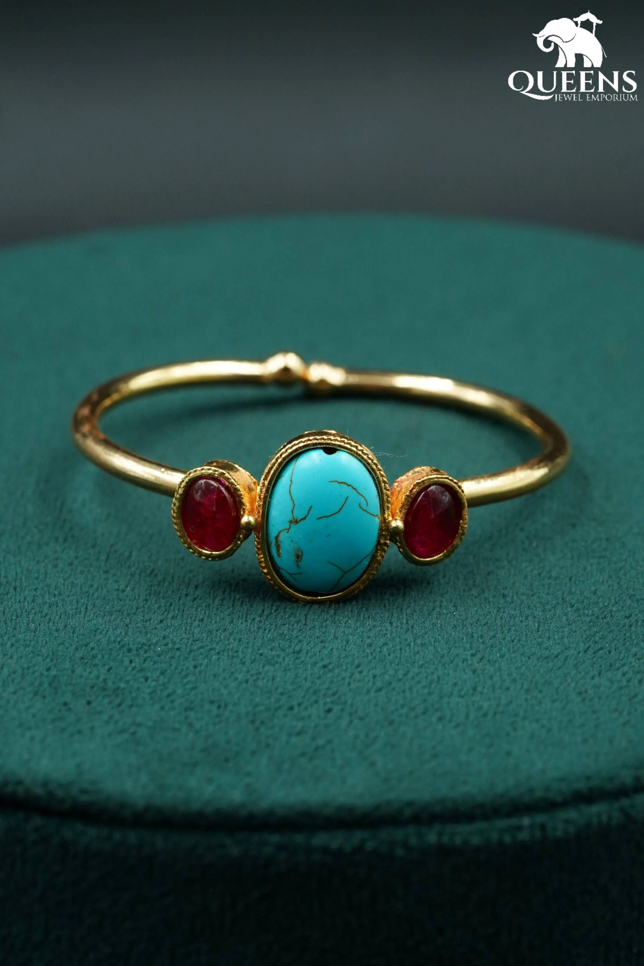 Turquoise center stone bangle-Plain adjustable kada design