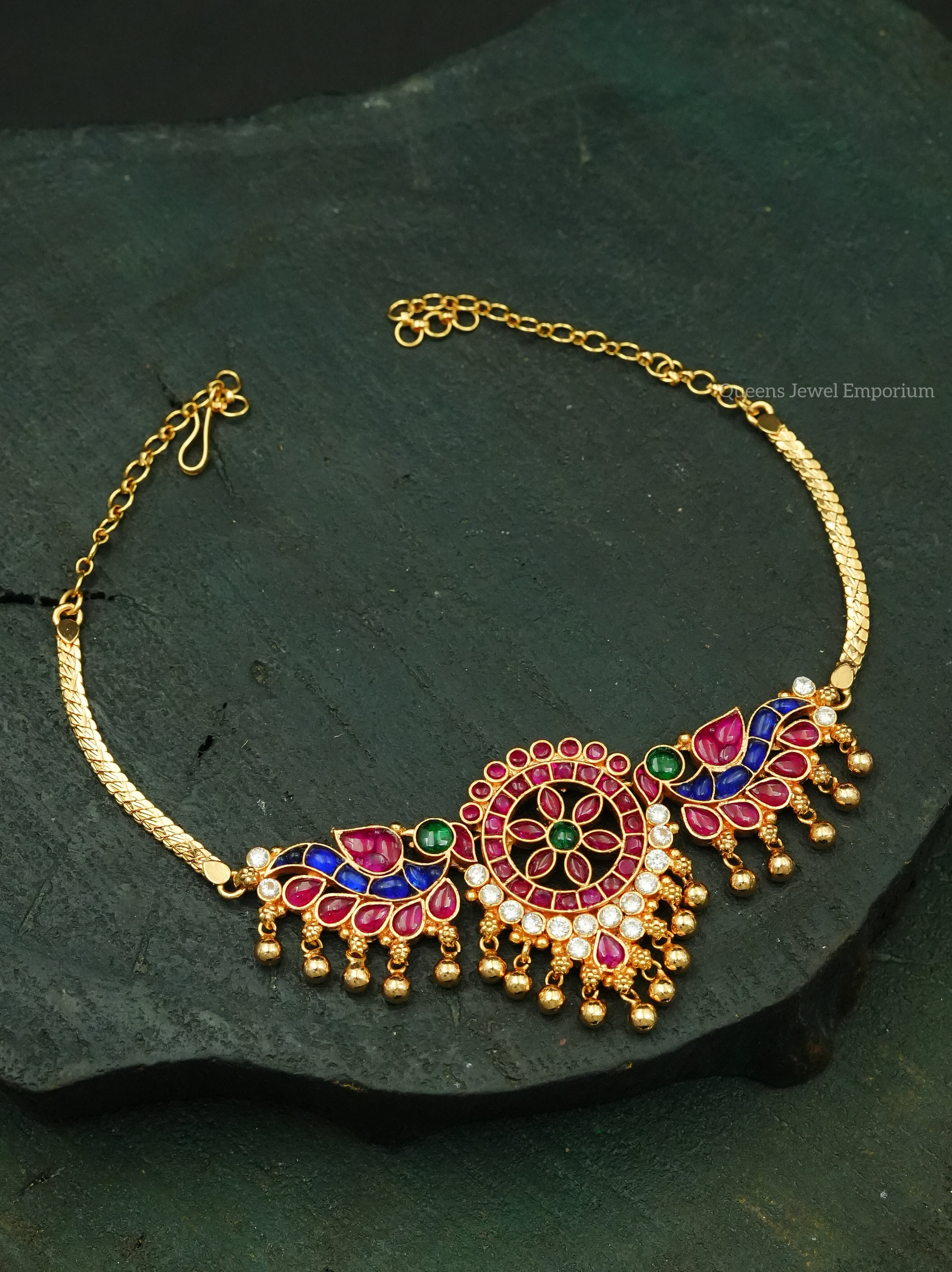 Kemp choker peacock motif-Peacock floral motif choker