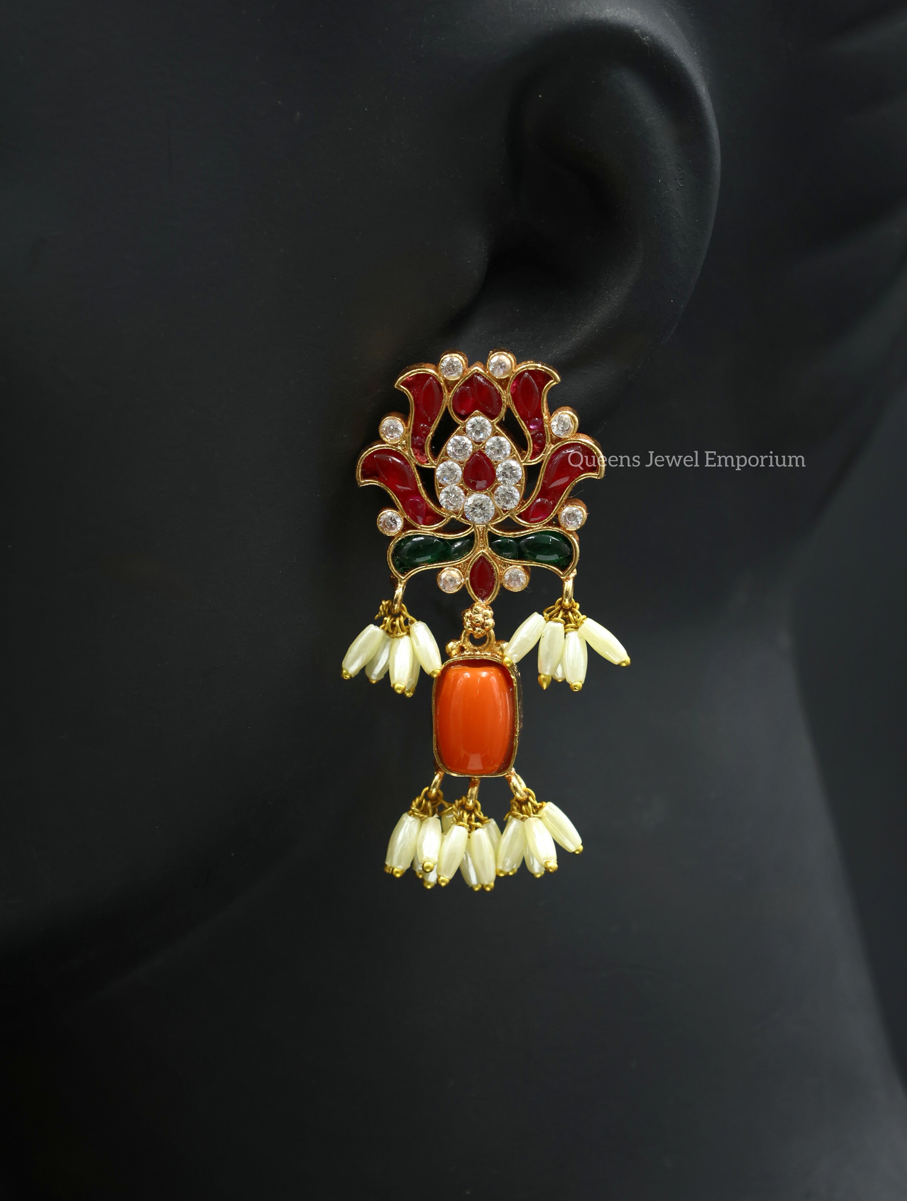 Coral stone earring drops-Traditional coral drop earrings