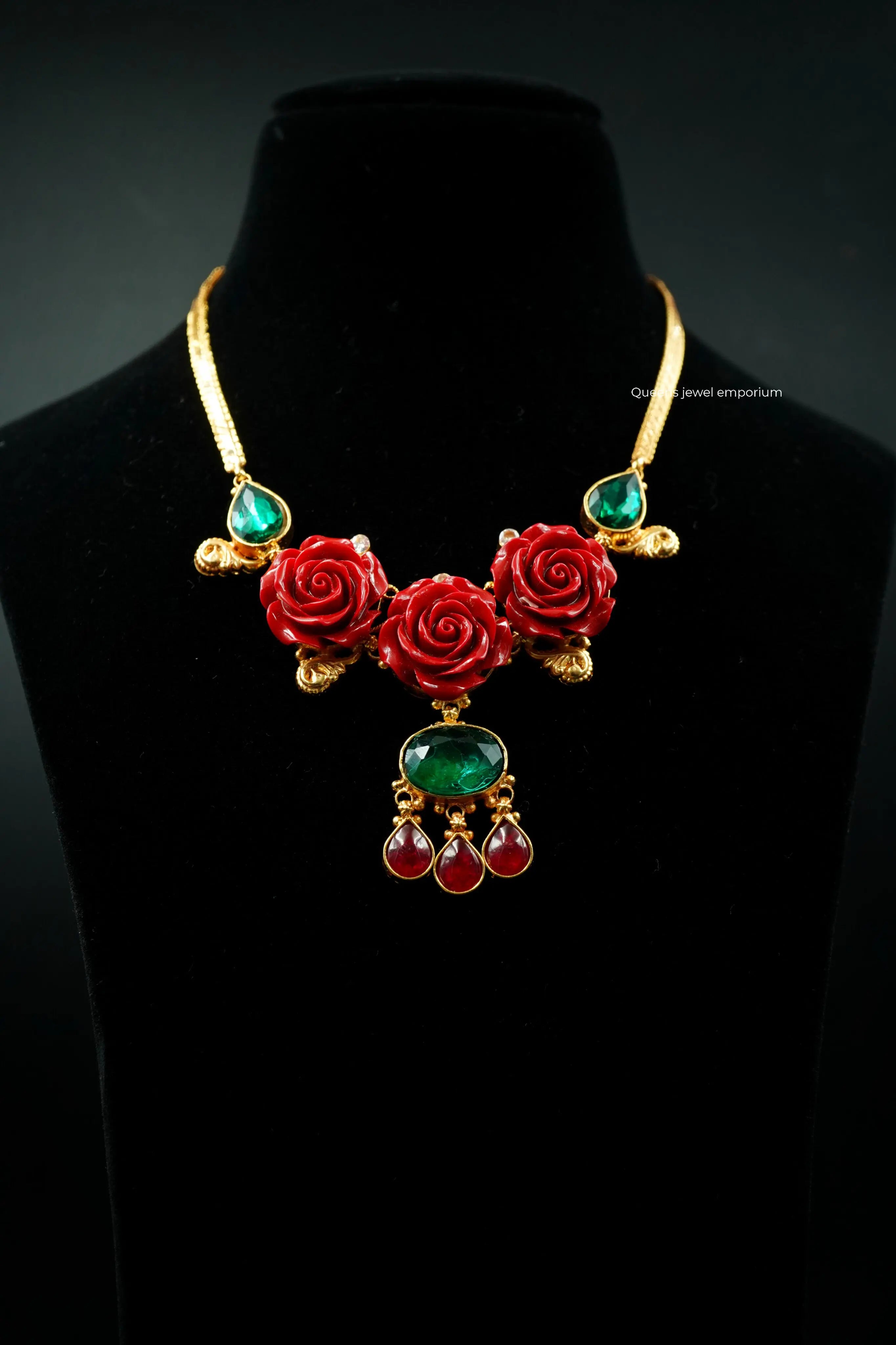 Unique gold plated coral haram-Designer haram for sarees