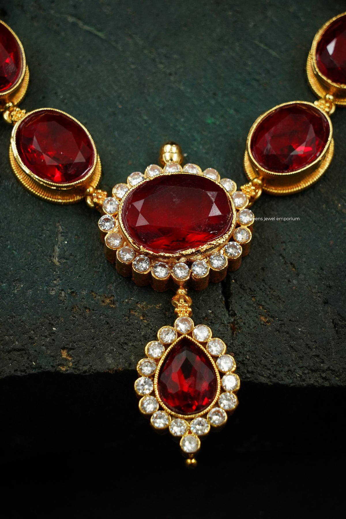 Red color stone haram-Elegant dark red stone haram