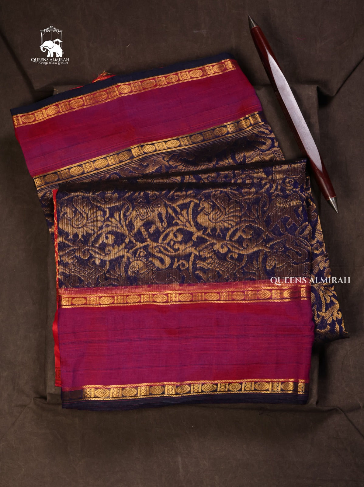 Navy Blue With Purple Vanasingaram Pure Kanchi Silk Cotton Saree
