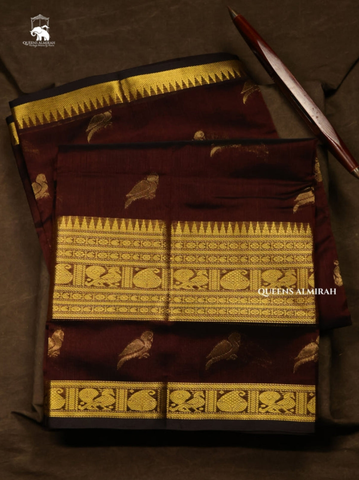 Dark Brown Pure Silk Cotton Saree