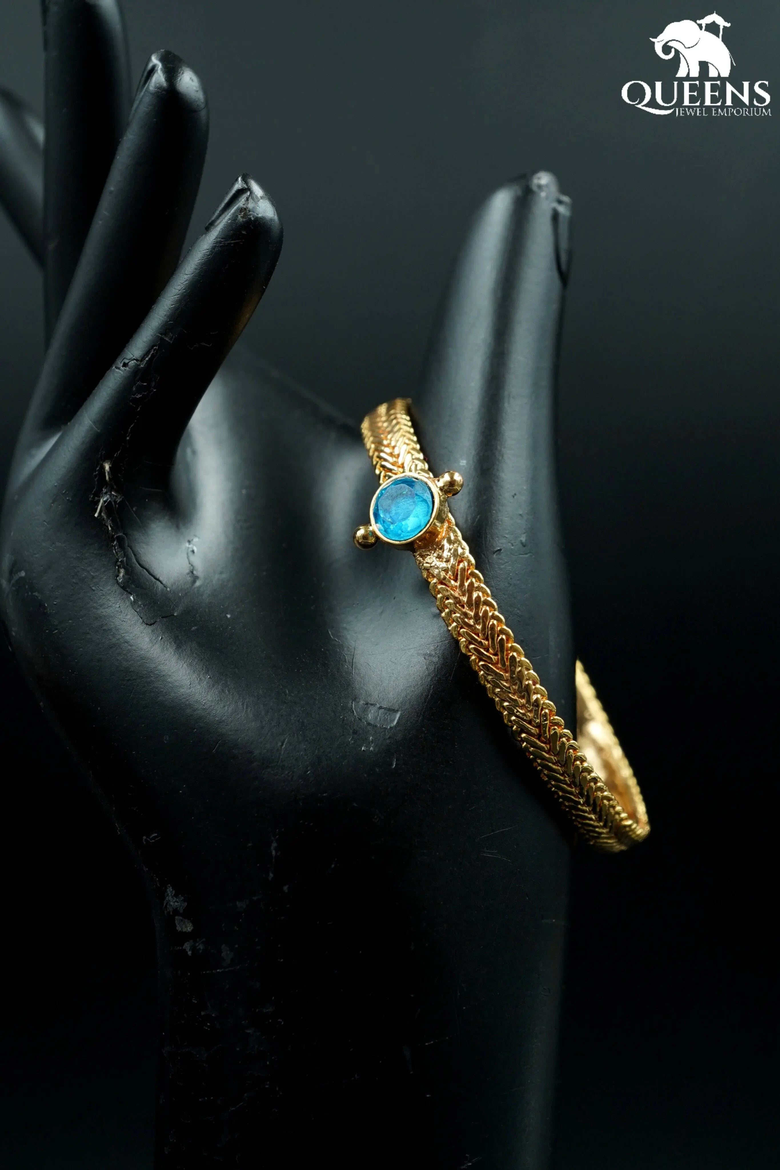 Round aqua stone bangle-Flat nagas kappu design