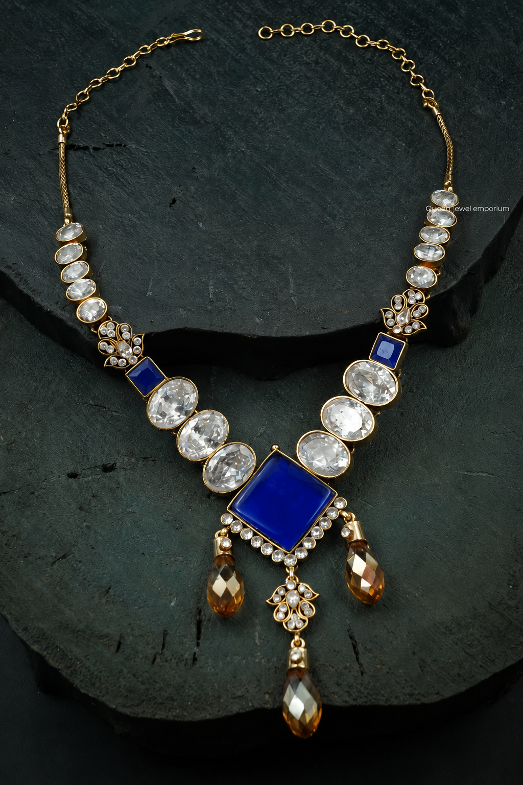 Necklace with diamond cut stones-Necklace with crystal hangings