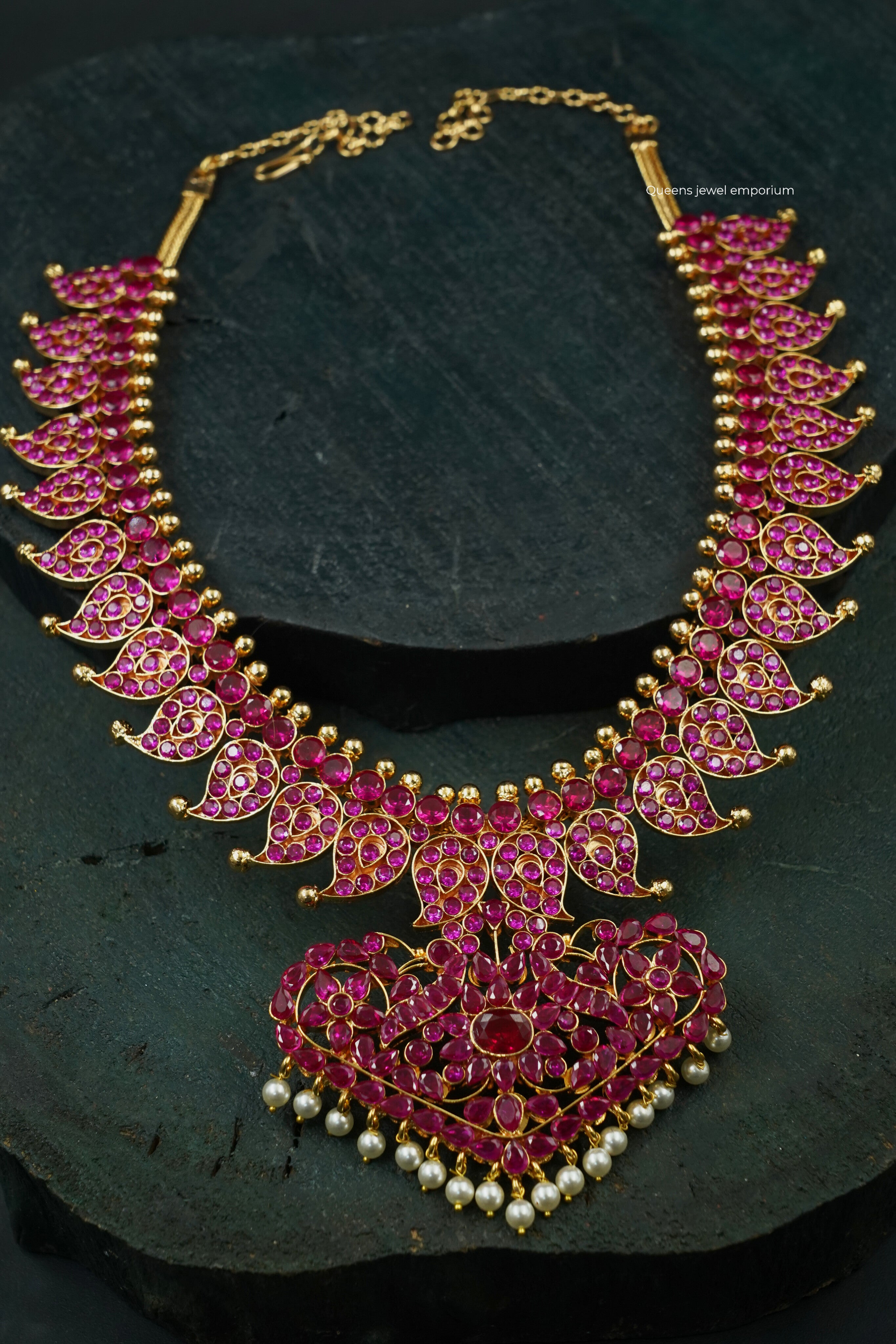 Pink stone haram for reception-Haram for wedding muhurtham
