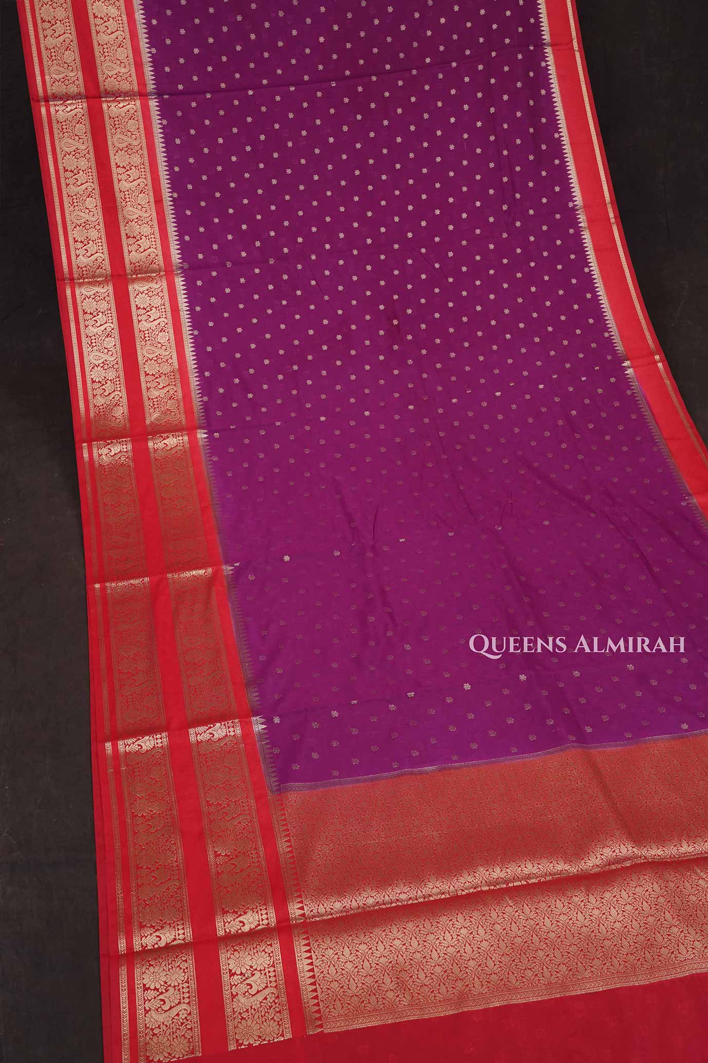 Purple With Red Semi Banarasi Katan Soft Silk Saree