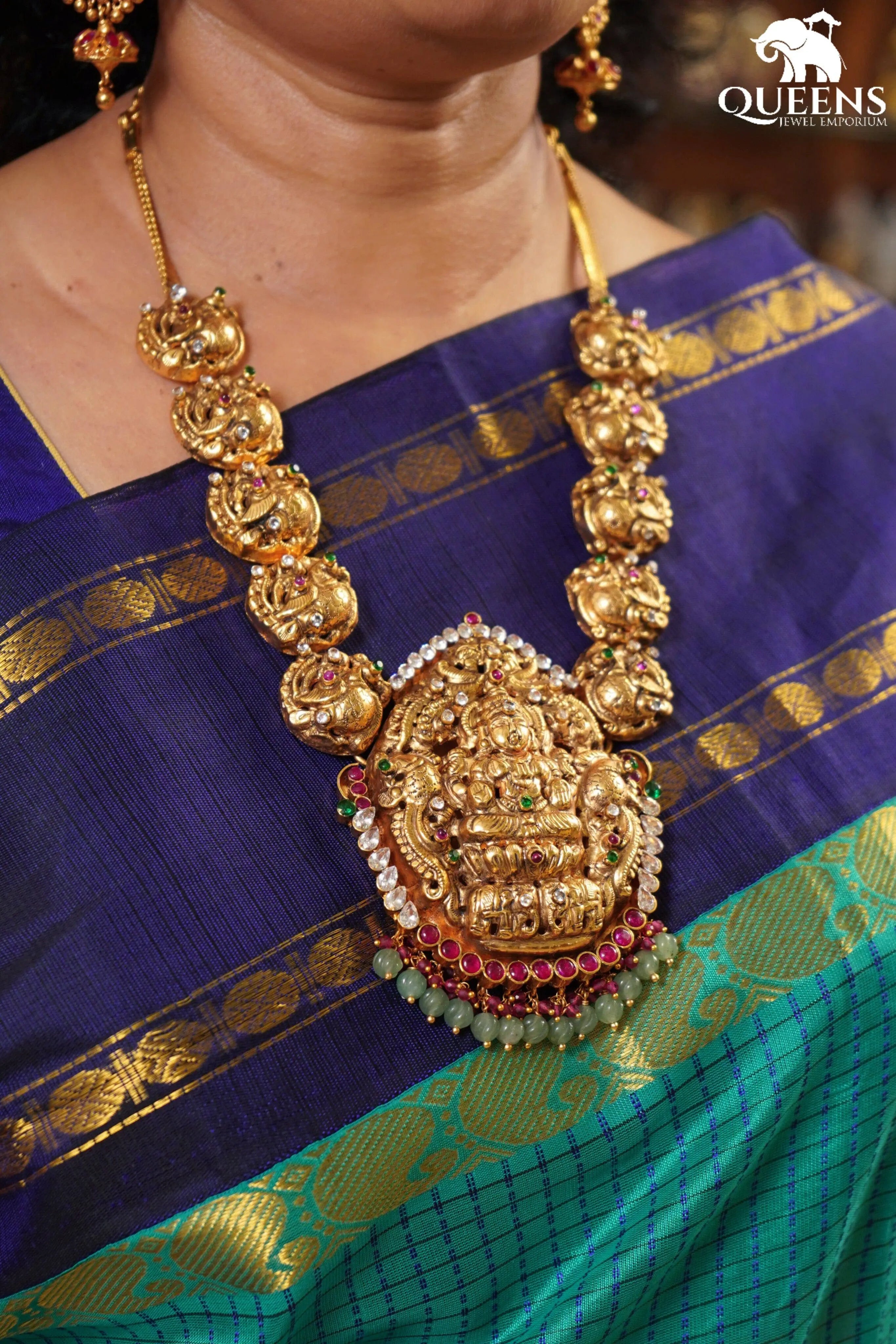 Nagas lakshmi pendant haram-Peacock motif south indian haram