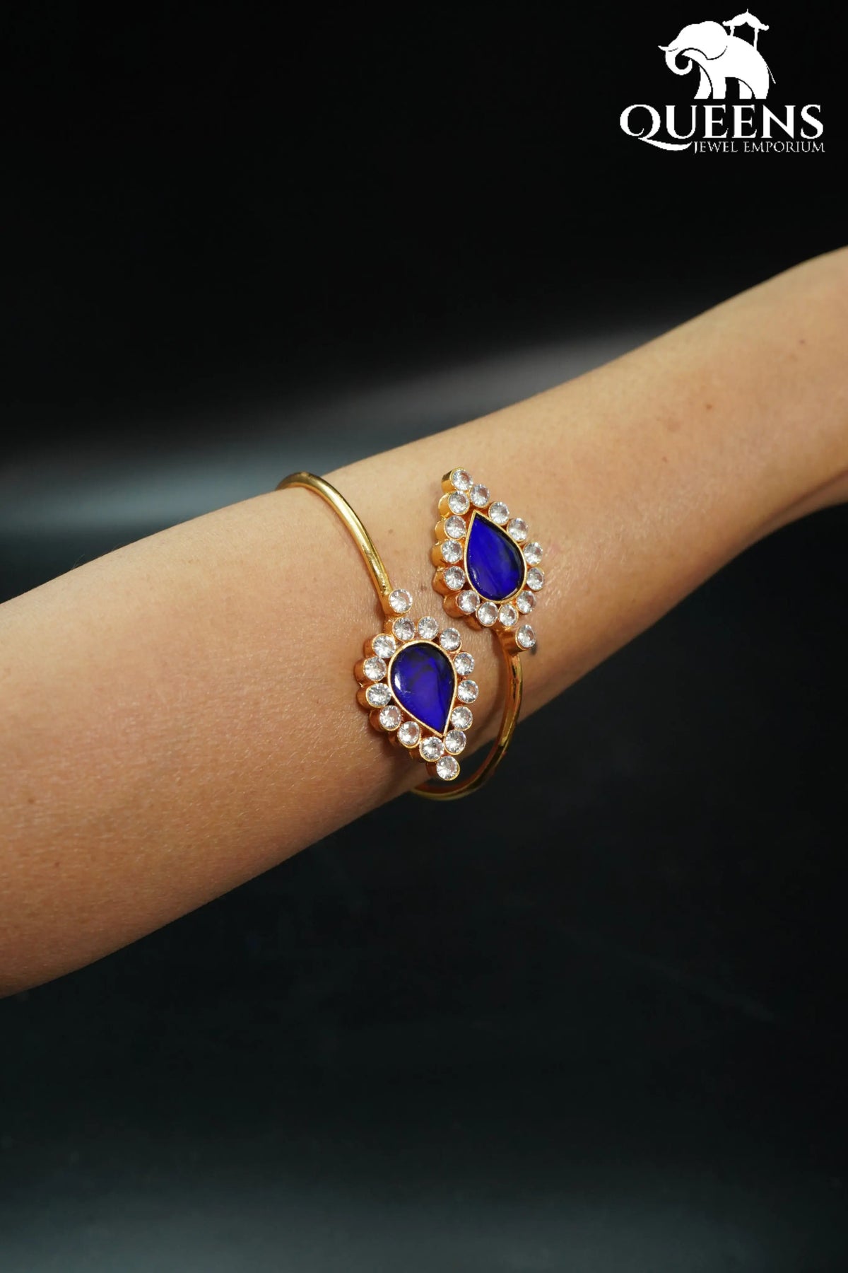 Elegant blue stone kada-Adjustable blue and white stone plain kada