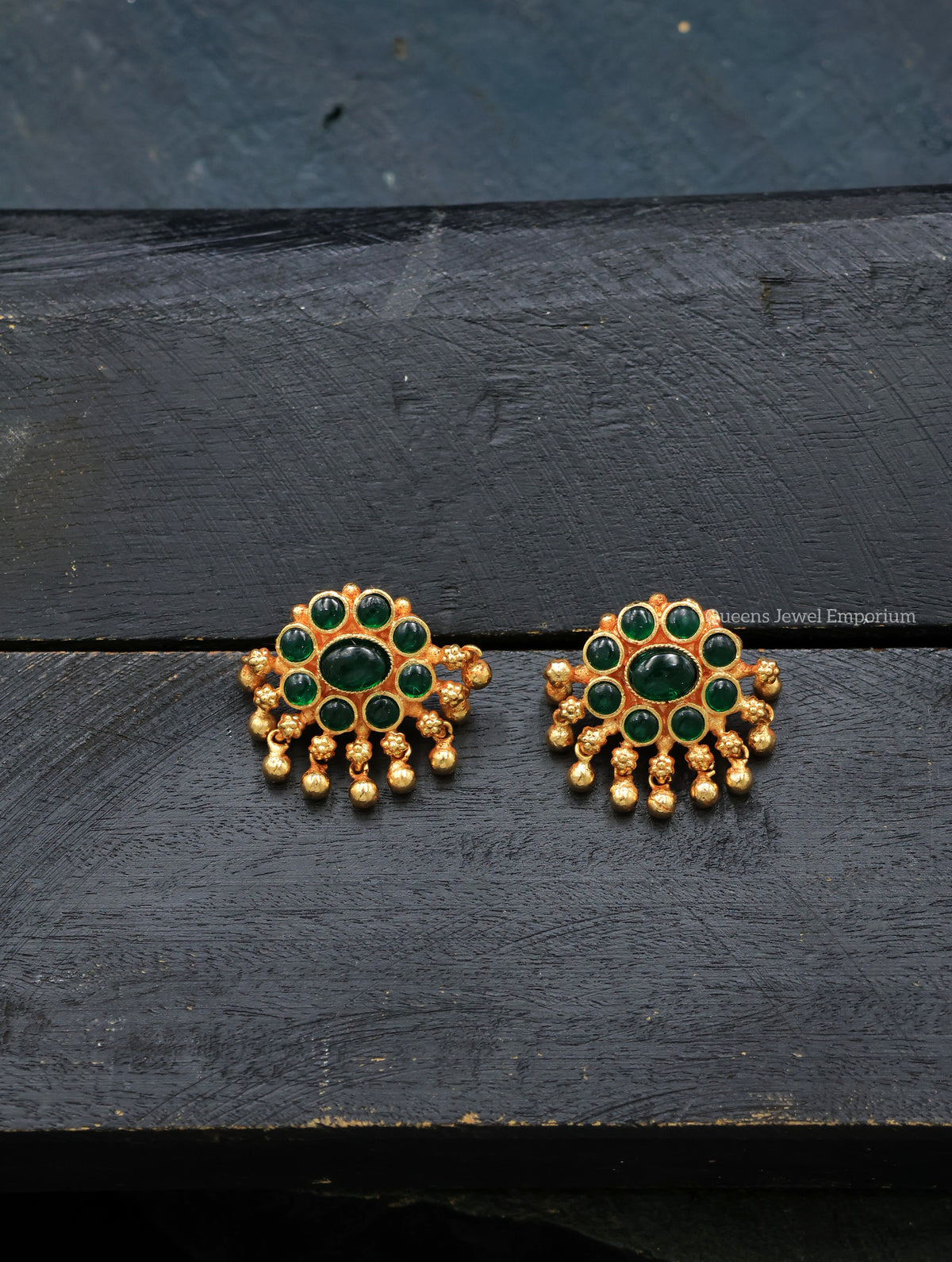 Studs for occasions-Gold plated stud with ball hangings