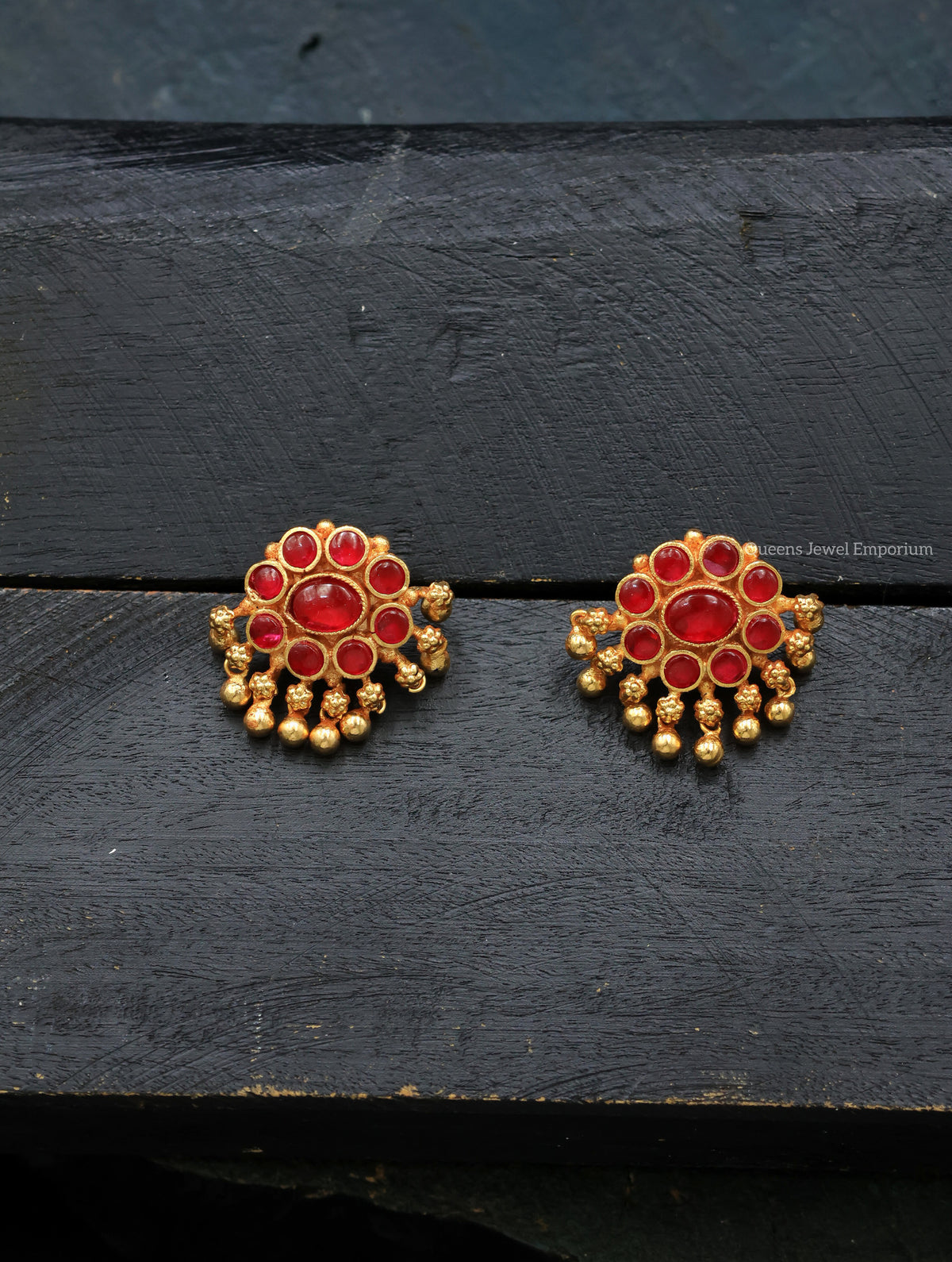 Red stone studs for functions-Gold plated red stone studs