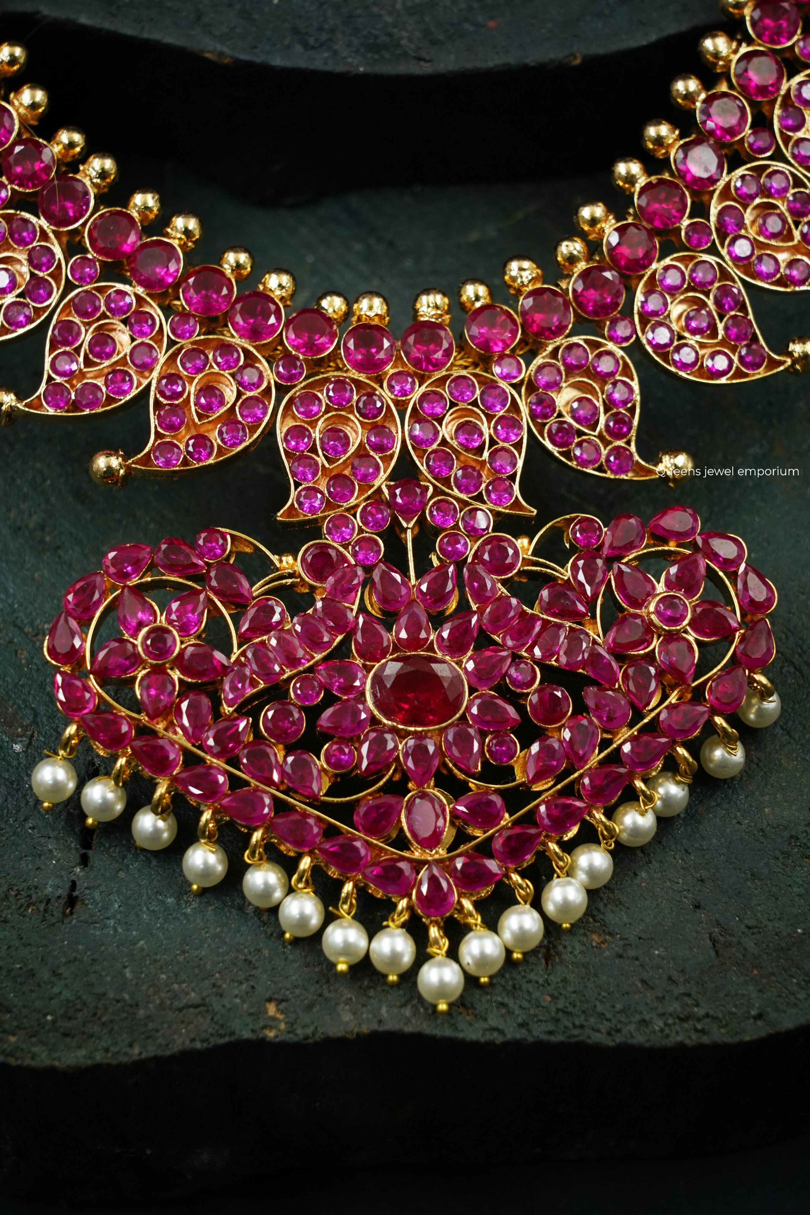 Grand traditional mango haram-Pearl hanging mango pendant