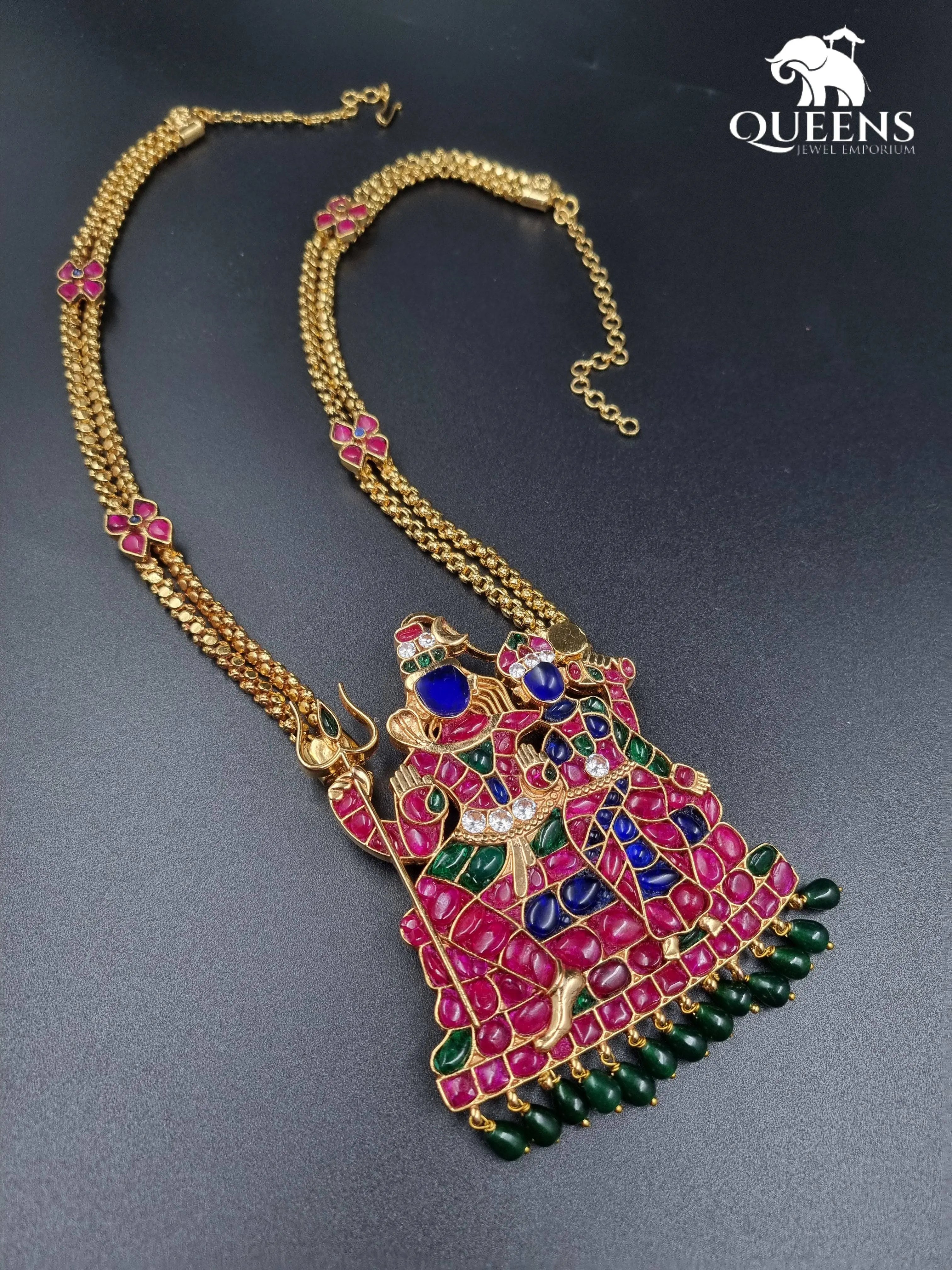 Shivan parvathy kemp pendant-Traditional kemp pendant chain