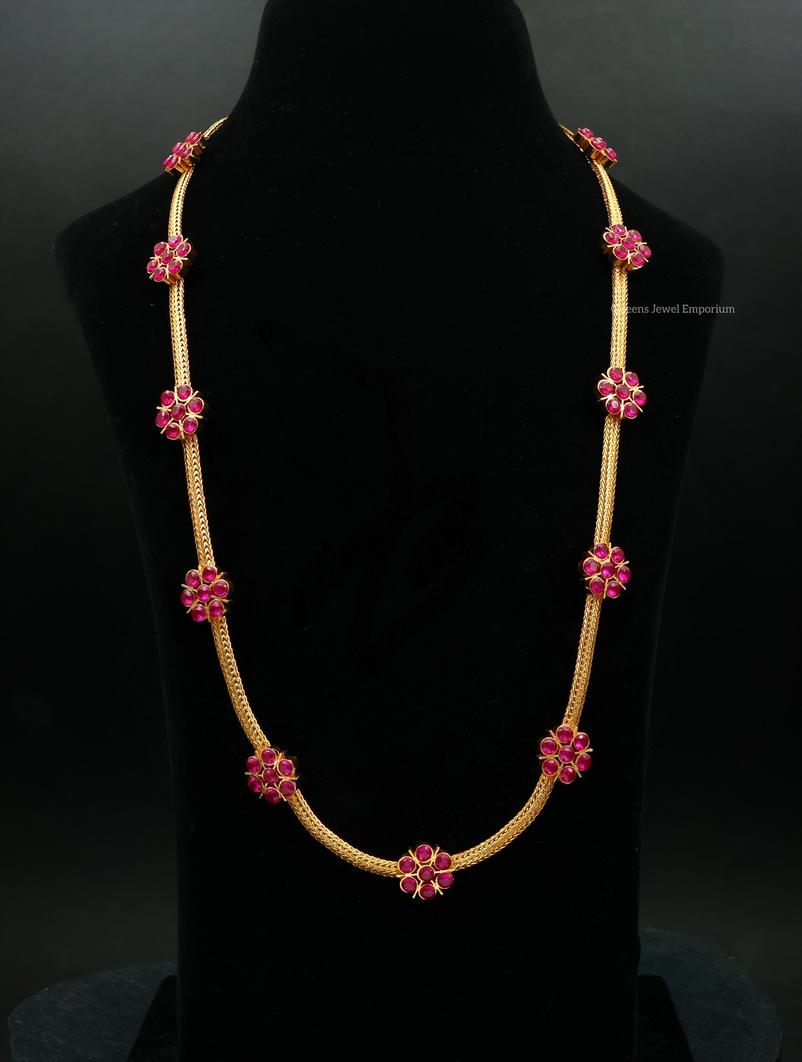 Traditional saree floral haram-Elegant gold plated pink stone jewellery