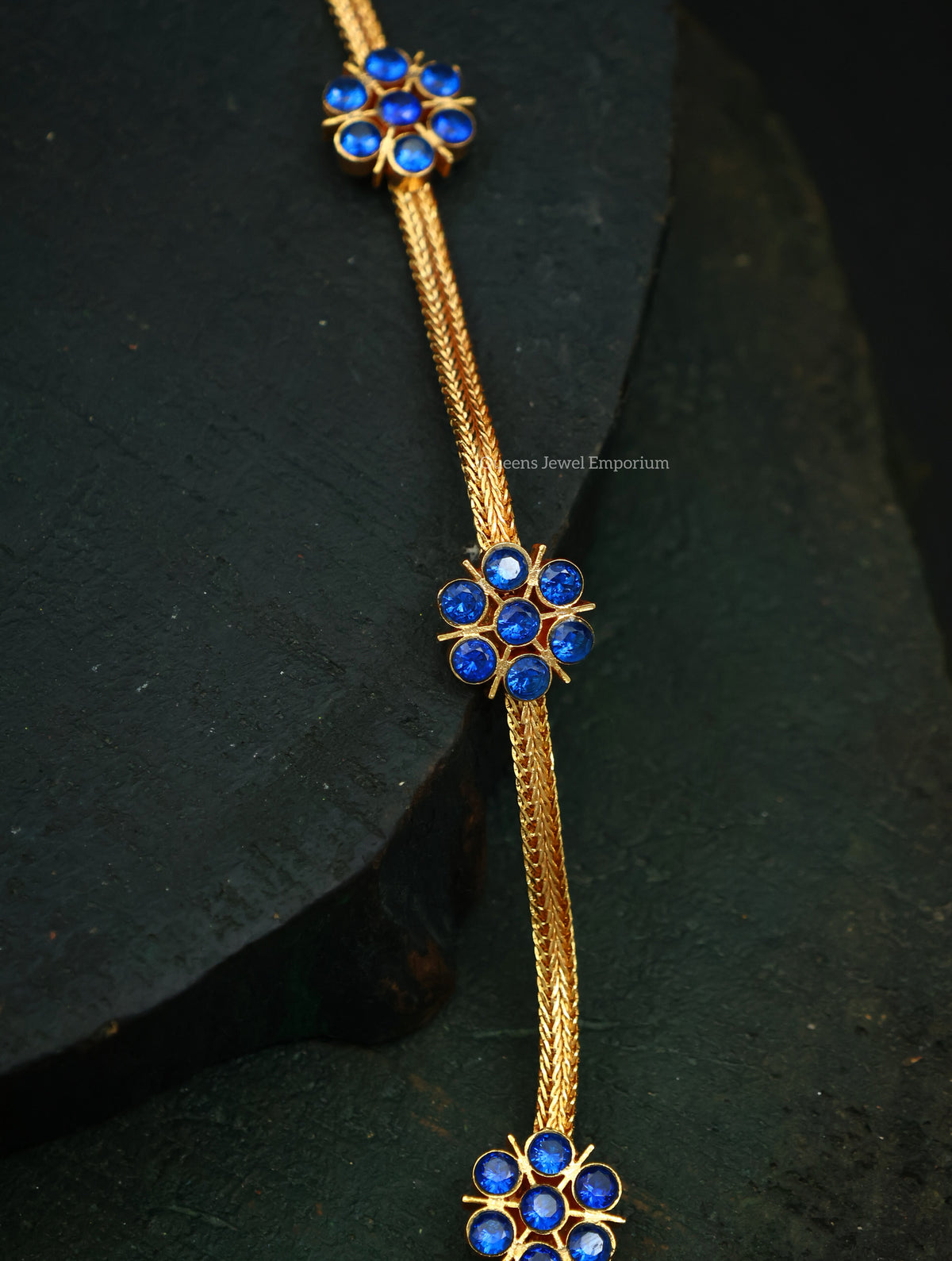 Floral motif chain haram-Minimal blue stone haram