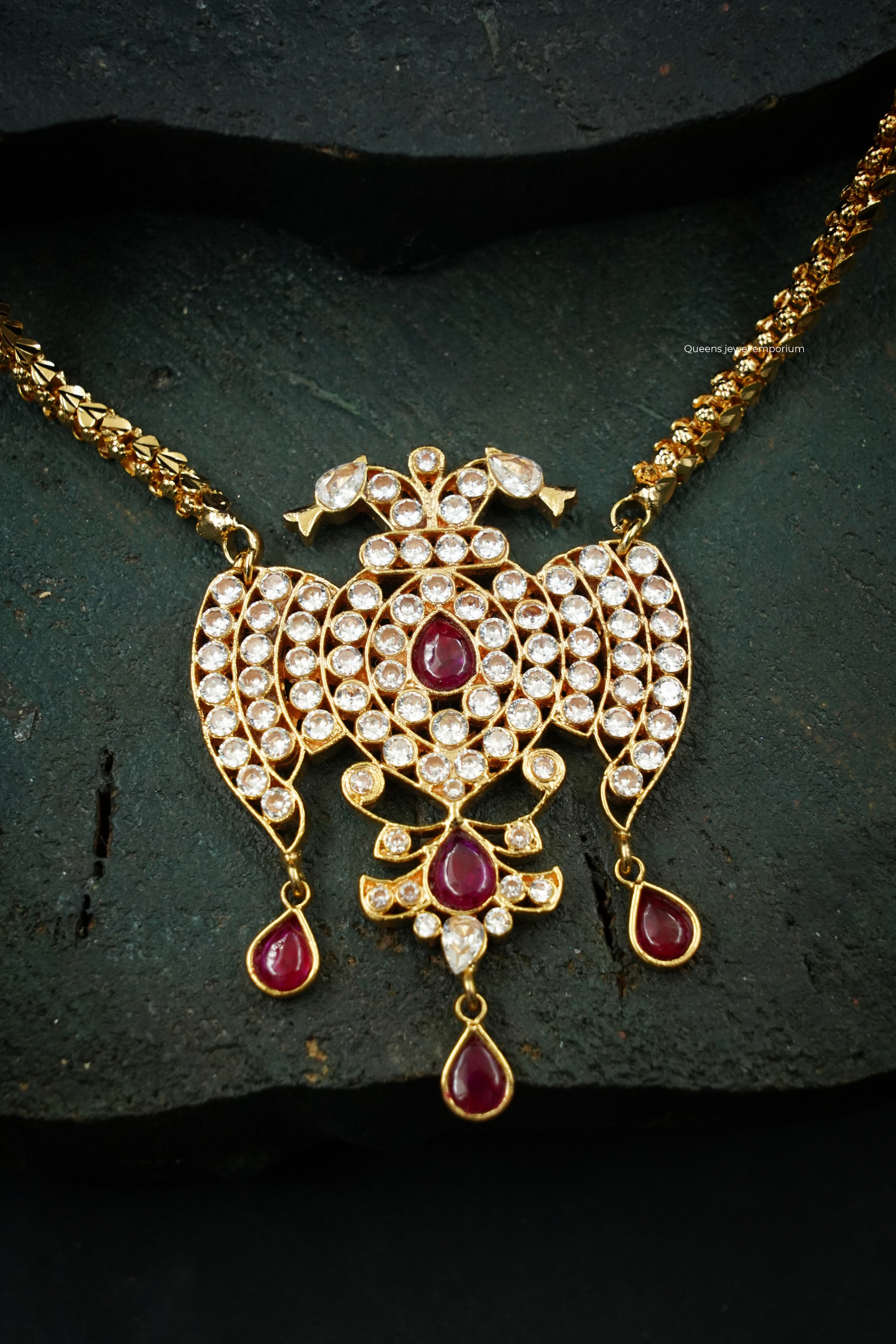 Simple gandaberunda long necklace-Heritage inspired pendant necklace