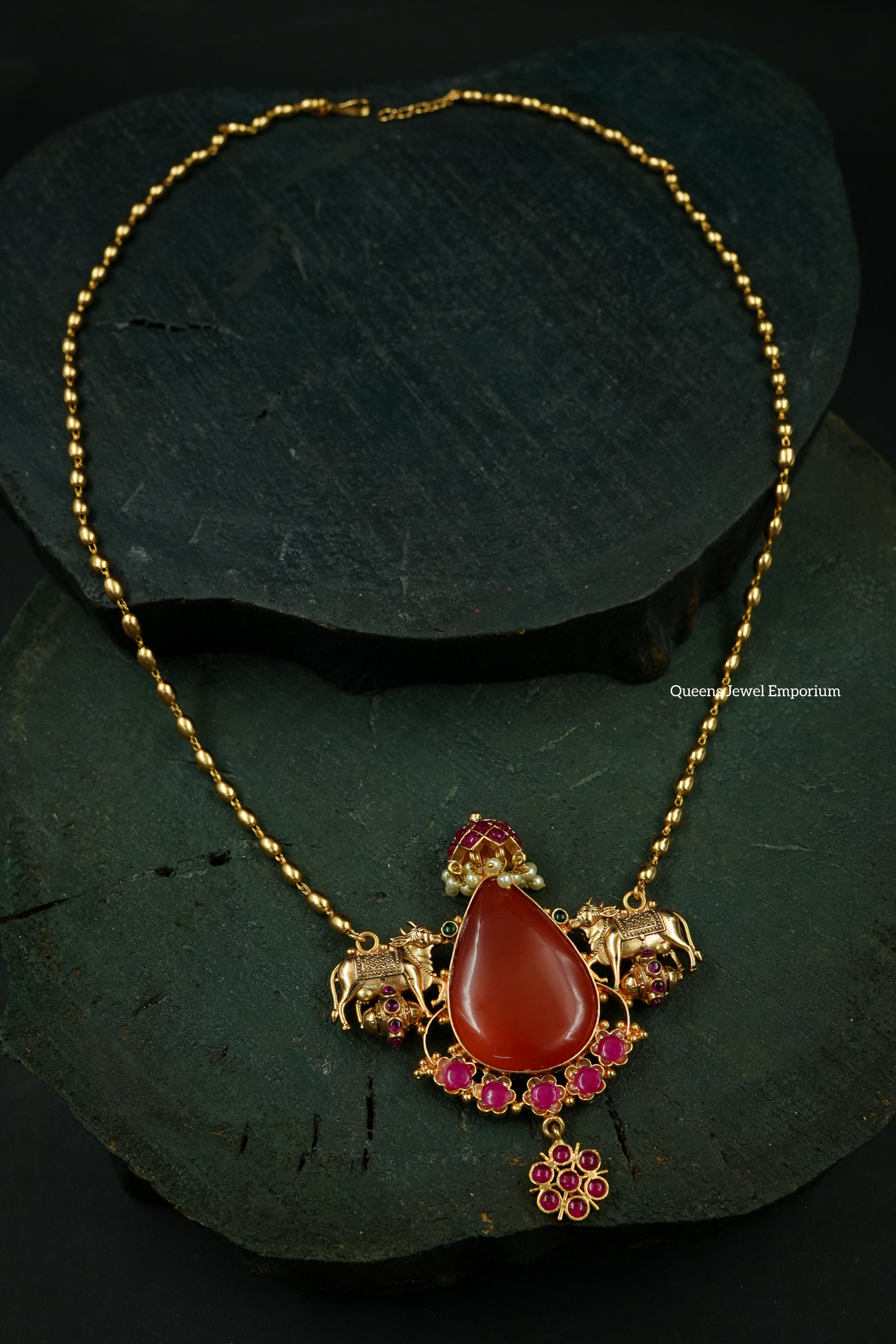 Orange agate stone-Tilak shaped stone jewellery
