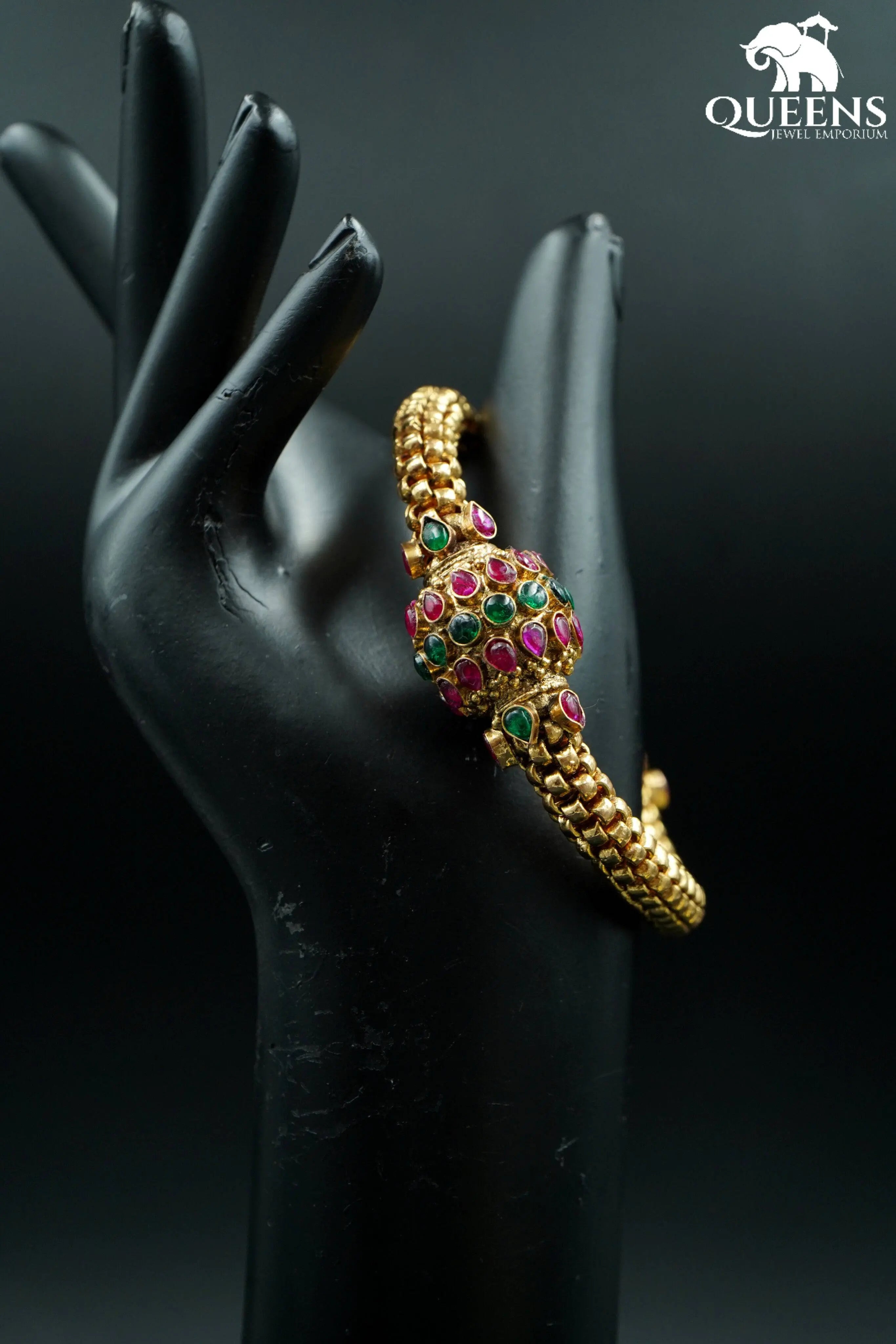 Traditional nagas red green stone kada-Bold kada for wedding muhurtham