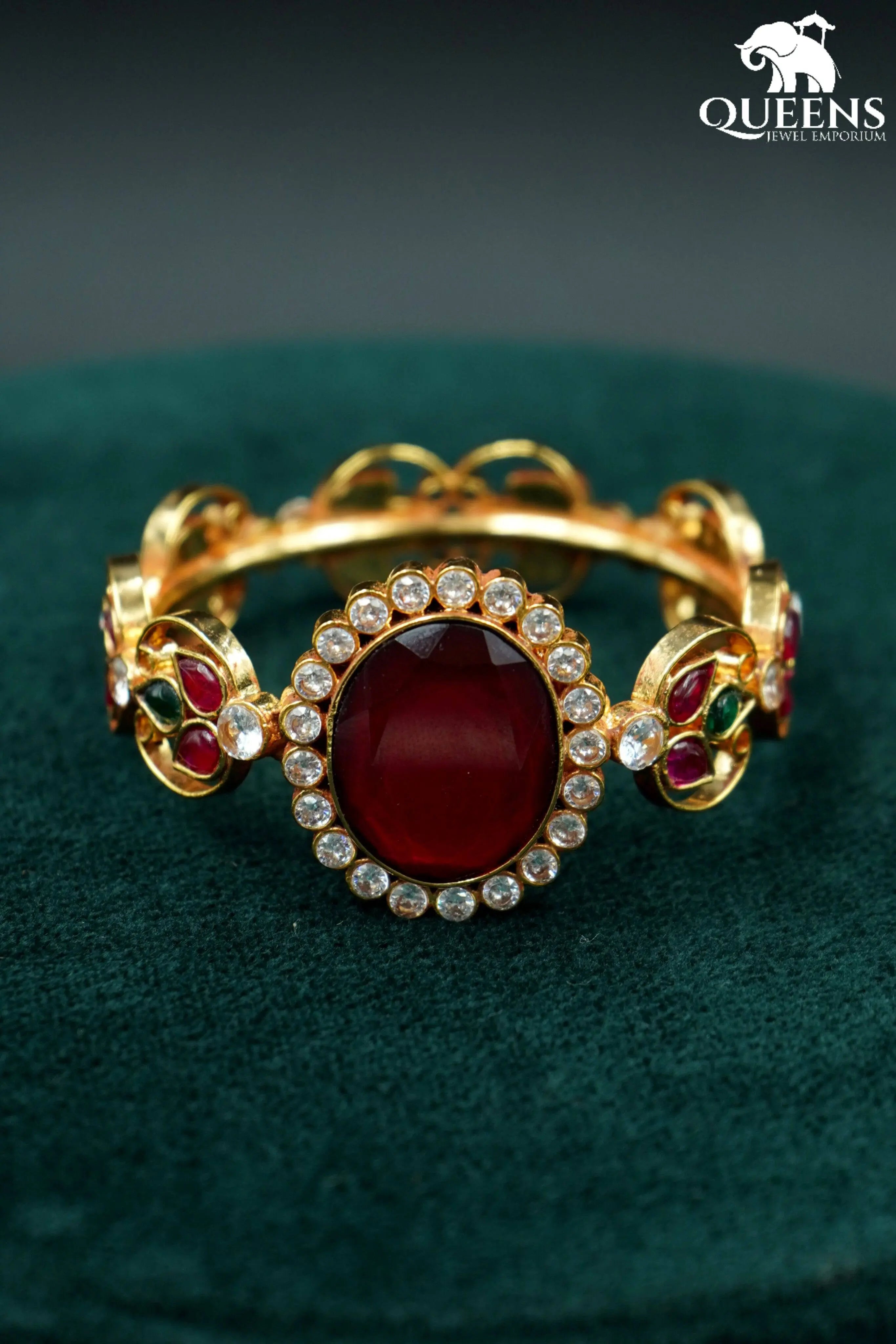 Red green kemp bangles-Grand red stone kada