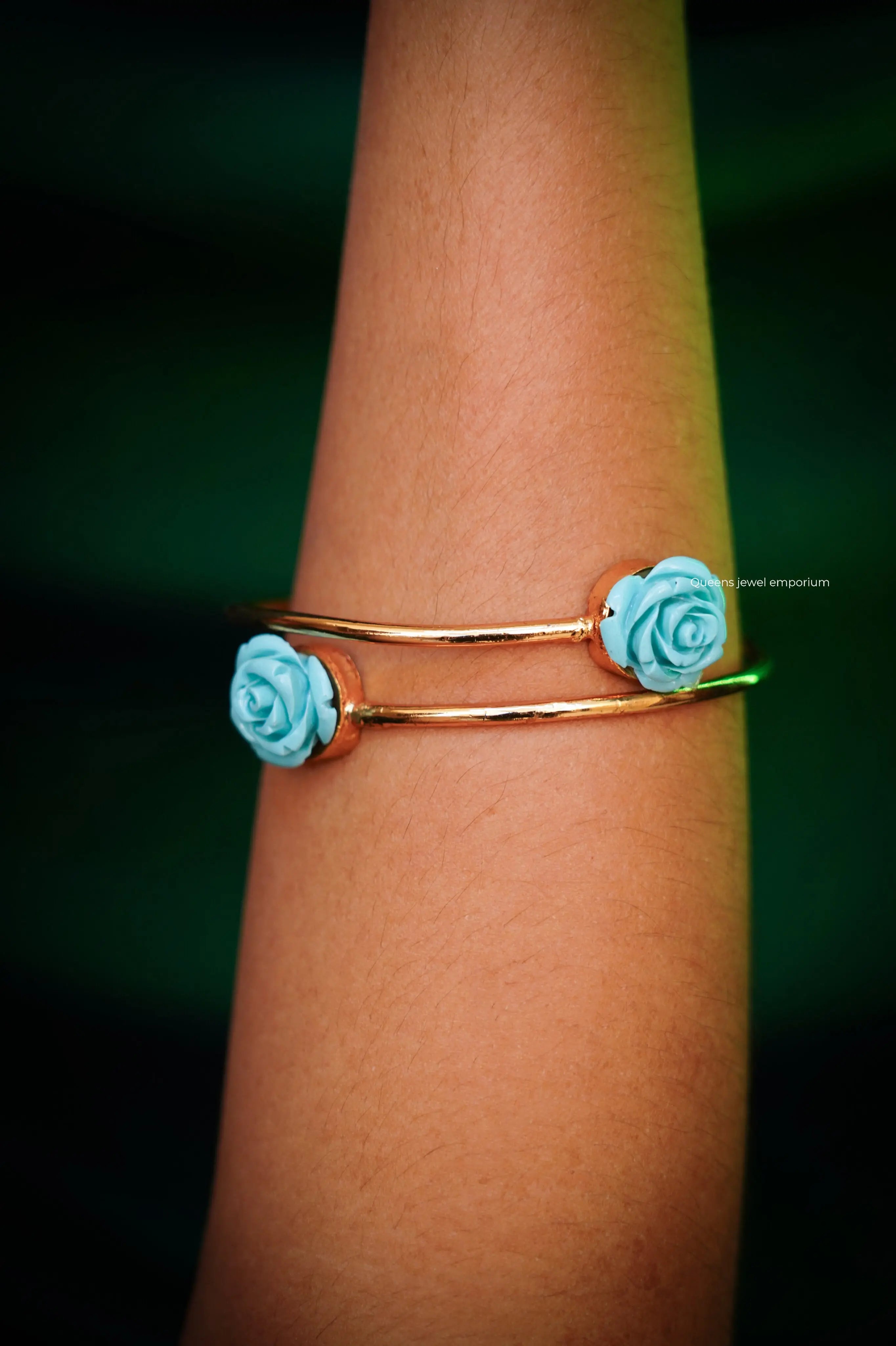 Sky blue coral stone kada-Blue floral kada bangle