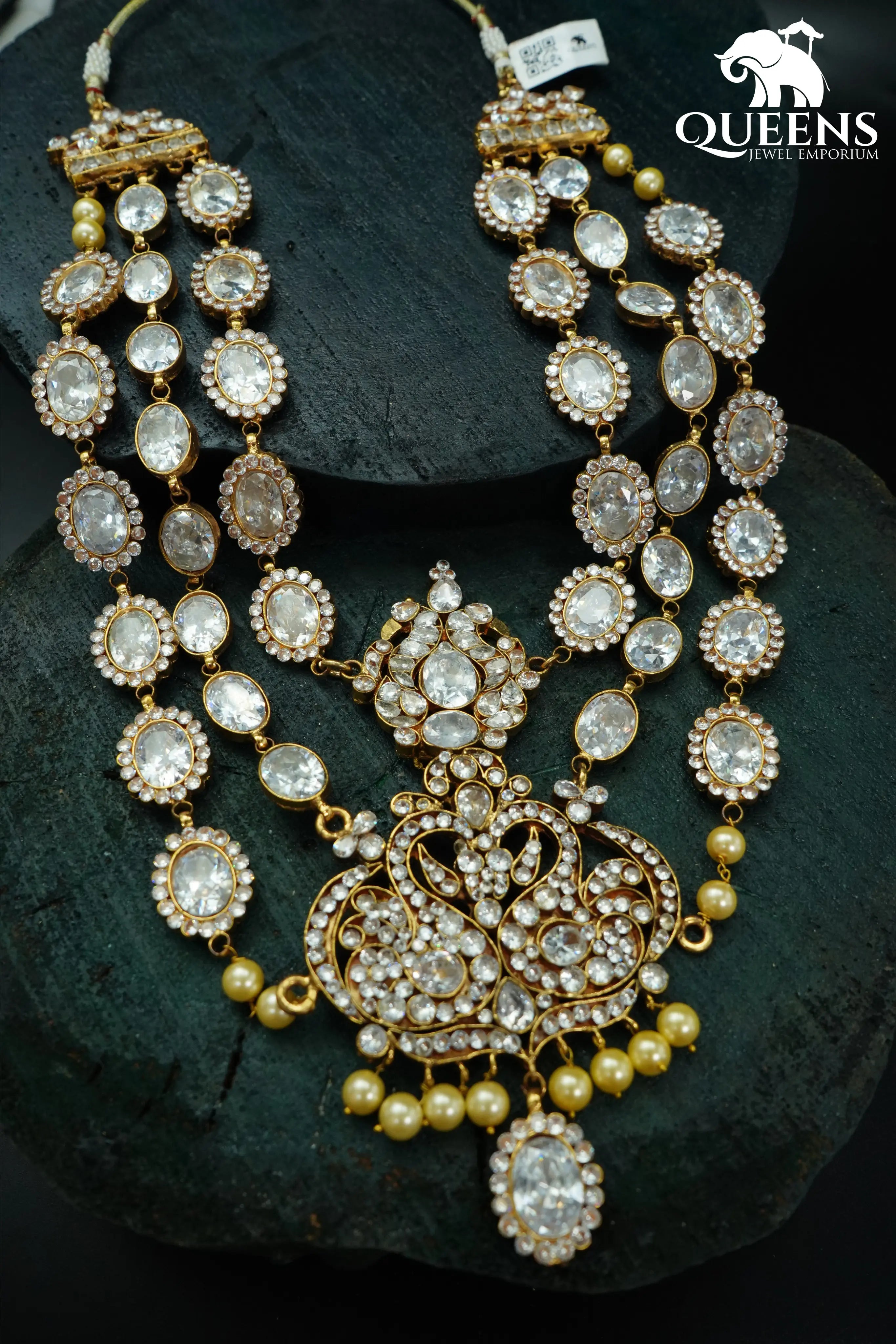 Wedding white zircon jewellery-Elegant pearl zircon haram