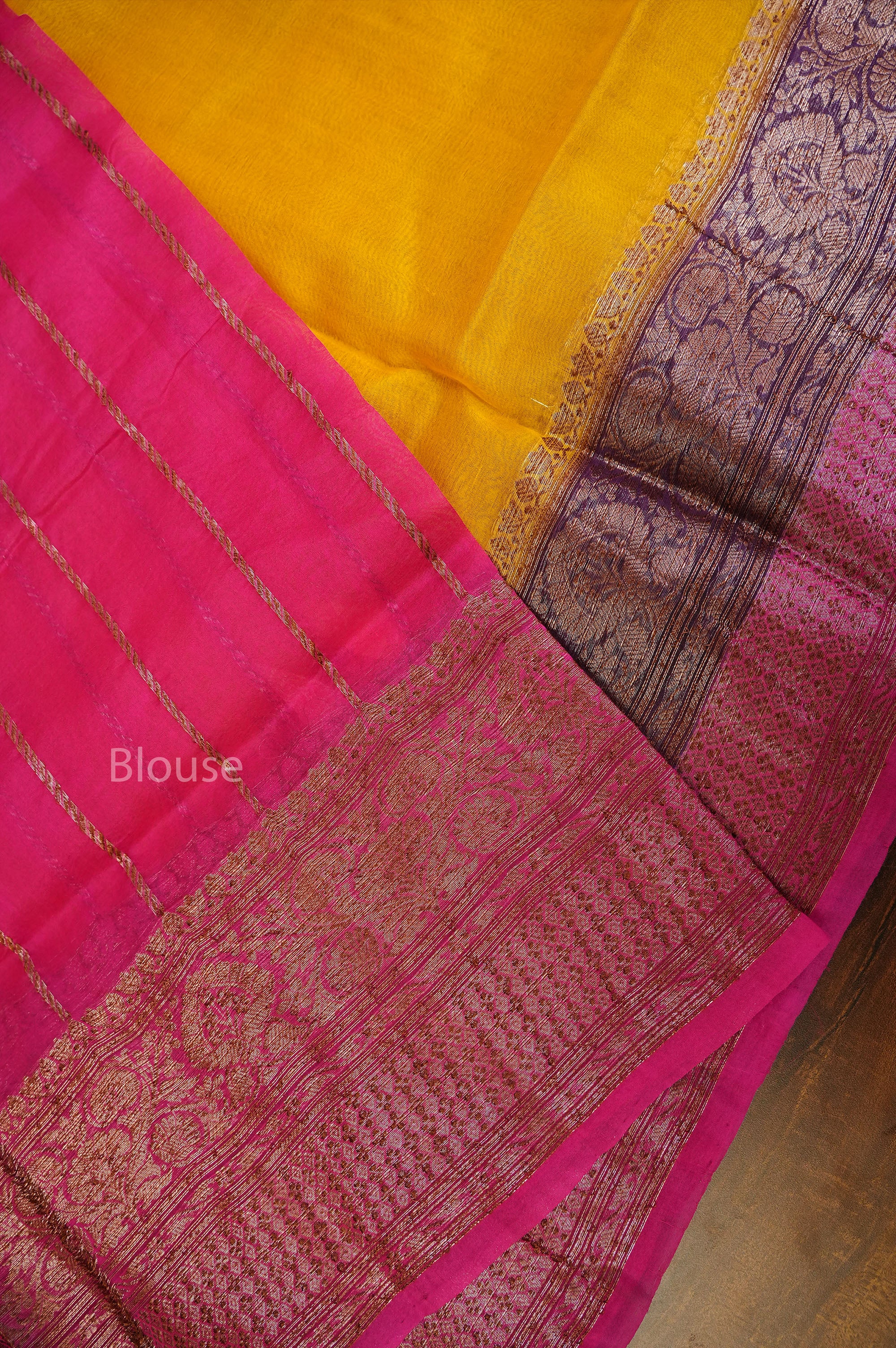 Mango Yellow Banarasi Silk Organza saree
