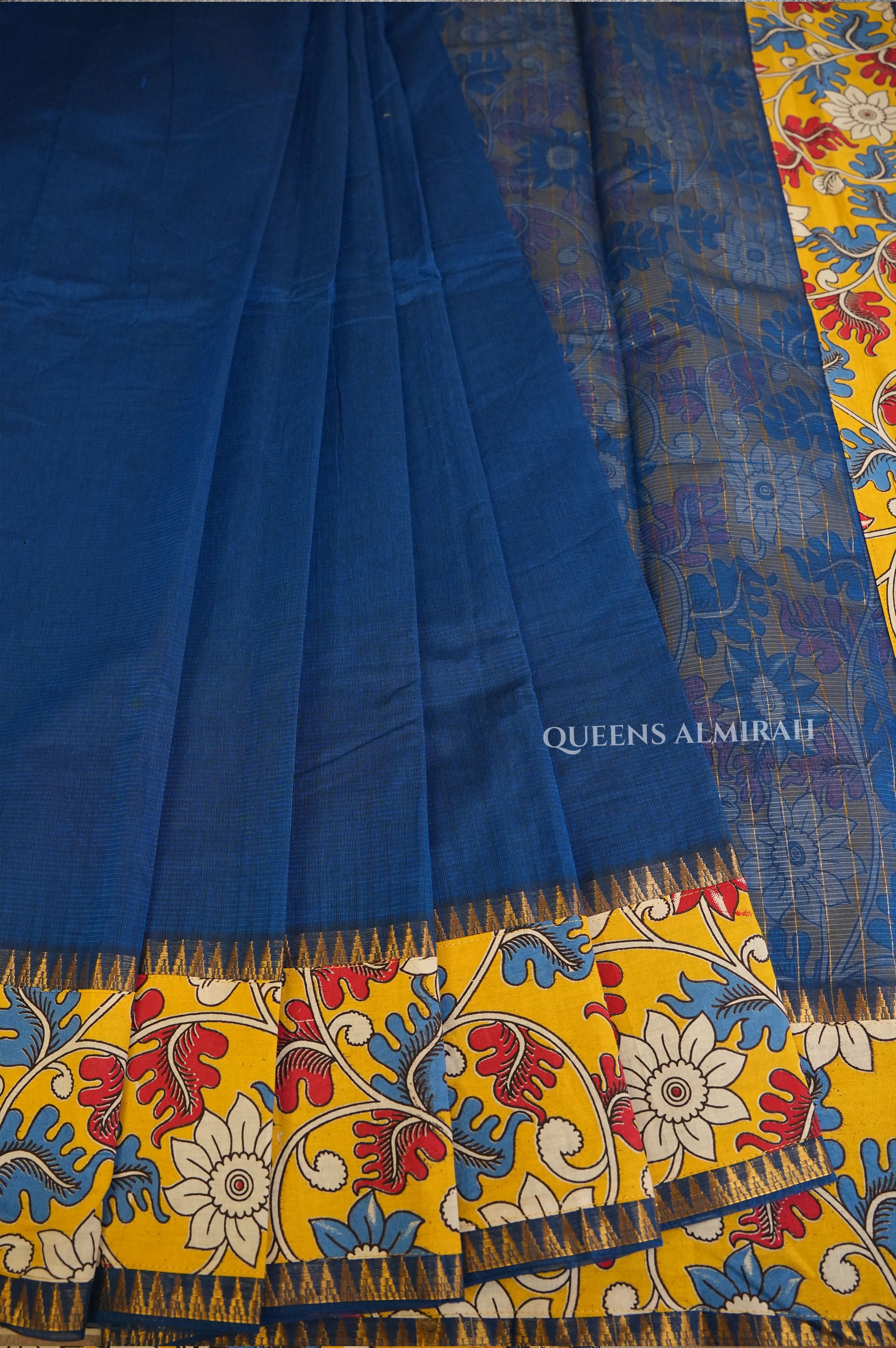Blue With With Kalamkari Border Mangalgiri Saree