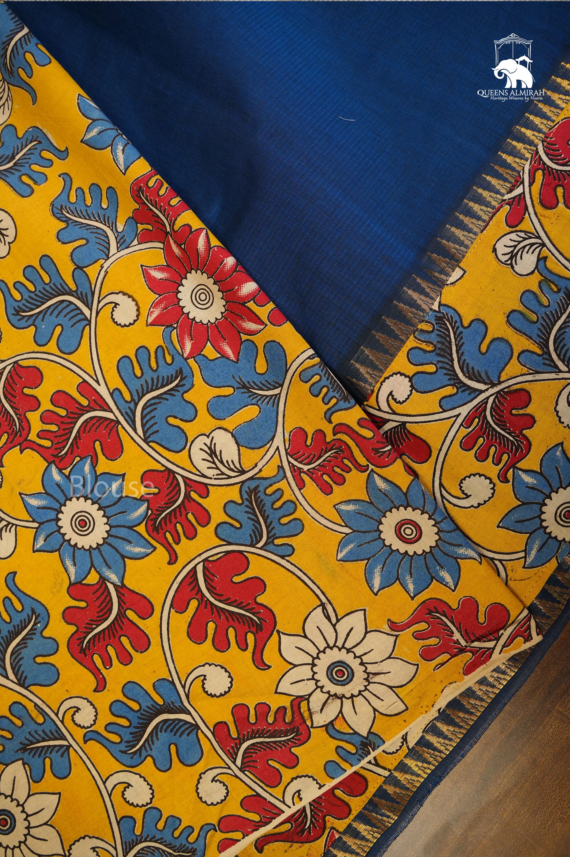 Blue With Kalamkari Border Mangalgiri Saree