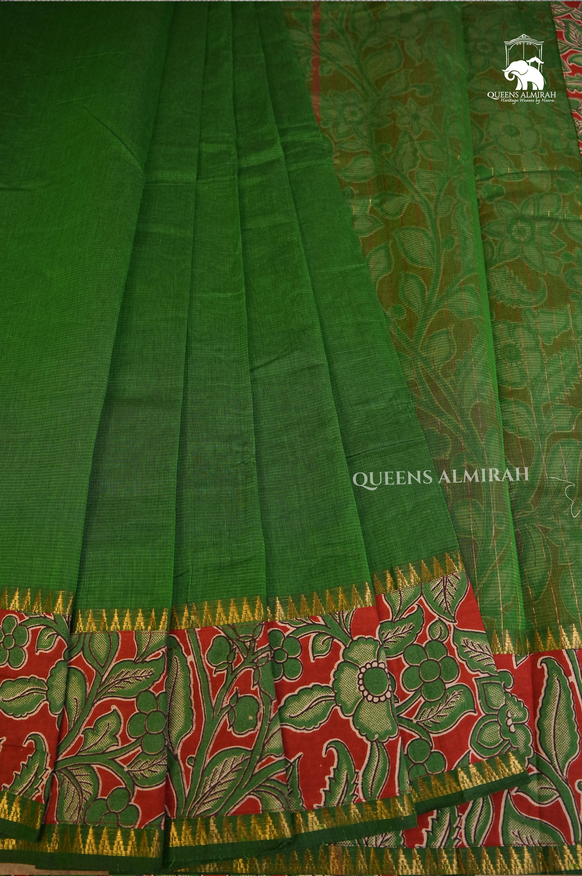 Green With Kalamkari Border Mangalgiri Saree