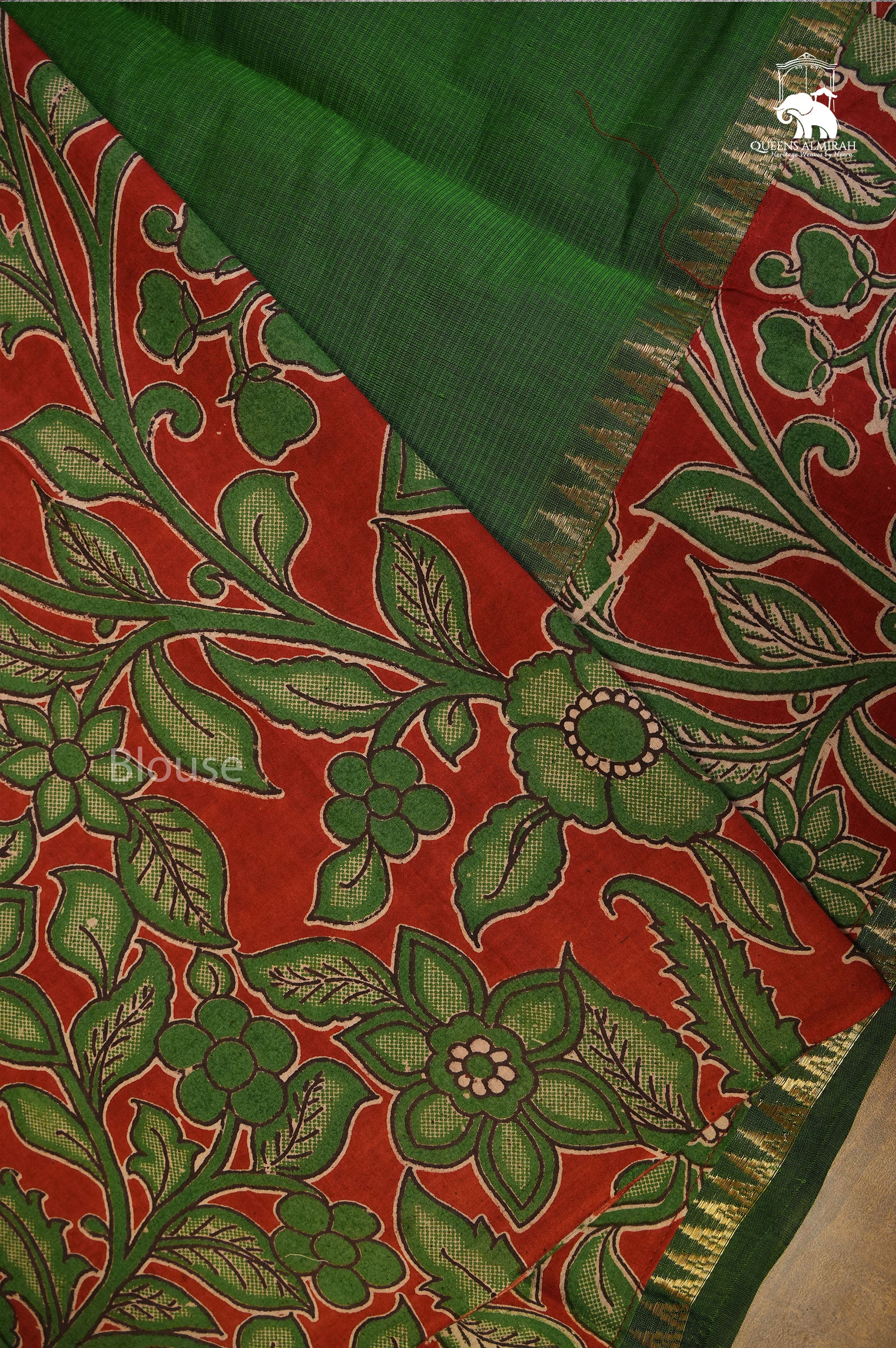 Green With Kalamkari Border Mangalgiri Saree